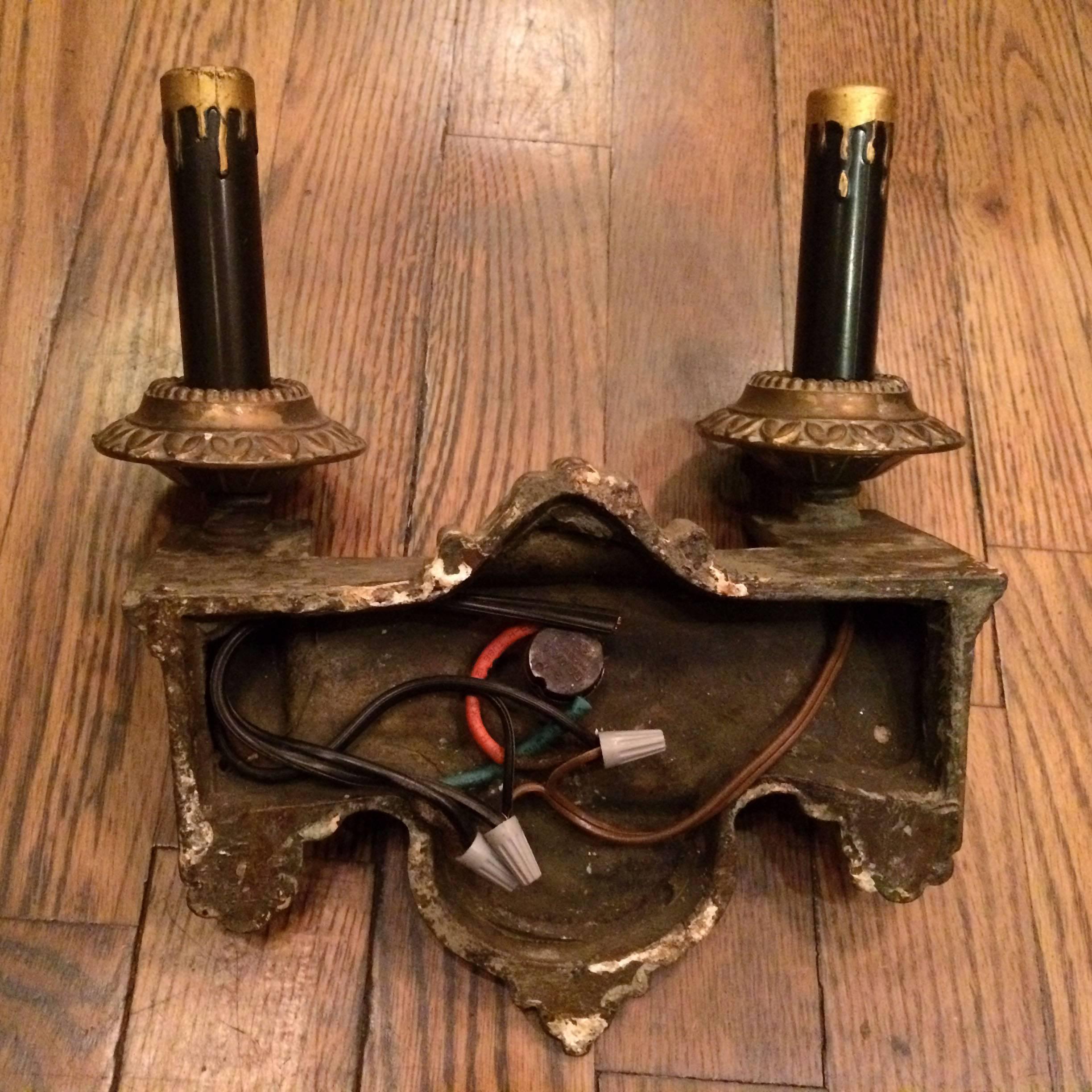 Pair of Art Deco Cast Metal Sconces In Good Condition In Brooklyn, NY