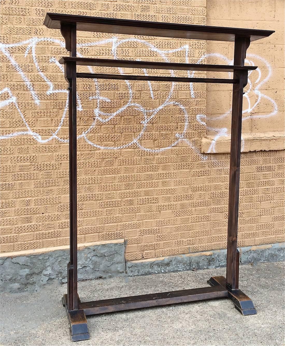 Late Victorian style, entryway coat rack made from reclaimed mahogany and maple is custom-made in Brooklyn, NY by City Foundry.