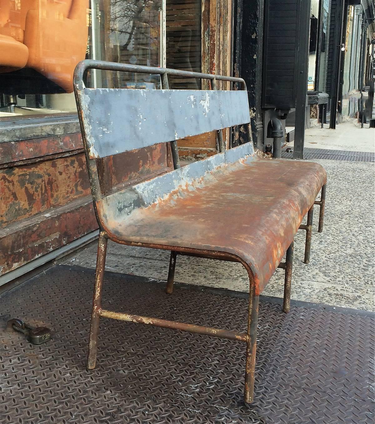 Mid-20th Century Industrial Painted Steel Navy Ship Bench