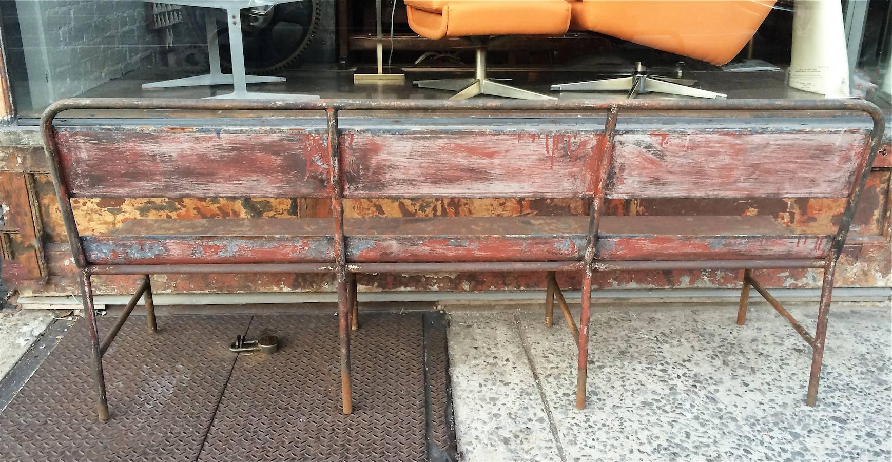 Industrial Painted Steel Navy Ship Bench In Good Condition In Brooklyn, NY