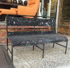 1940s Industrial Painted Steel Navy Ship Bench
