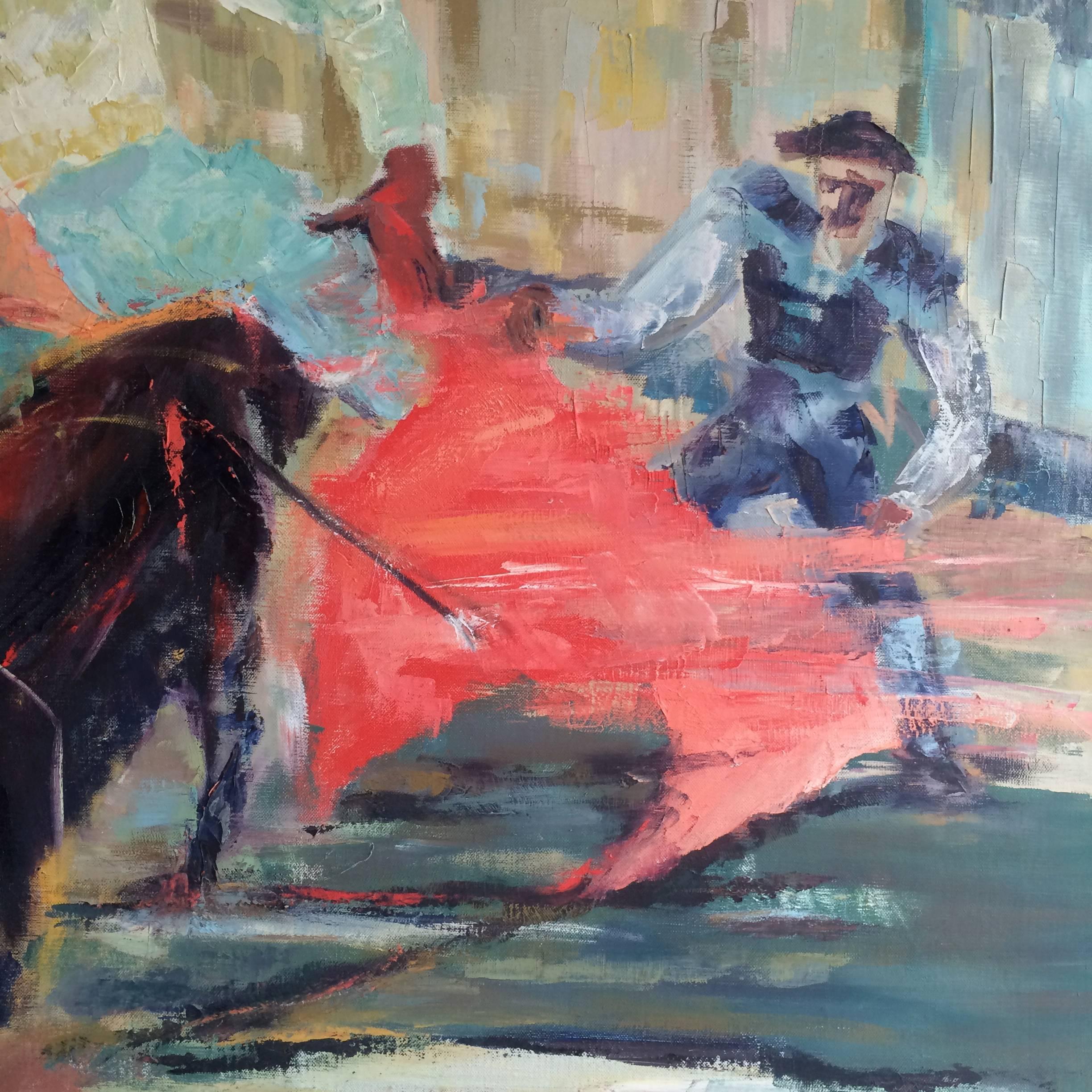 Linen Expressionist Matador Scene Oil Painting by Margorie Romynus