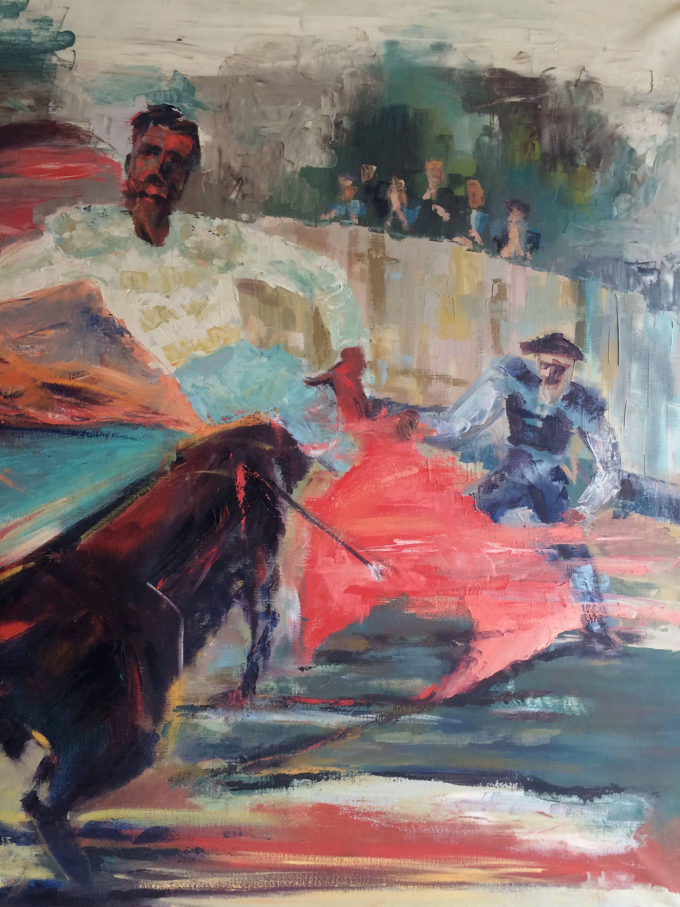 Mid-20th Century Expressionist Matador Scene Oil Painting by Margorie Romynus