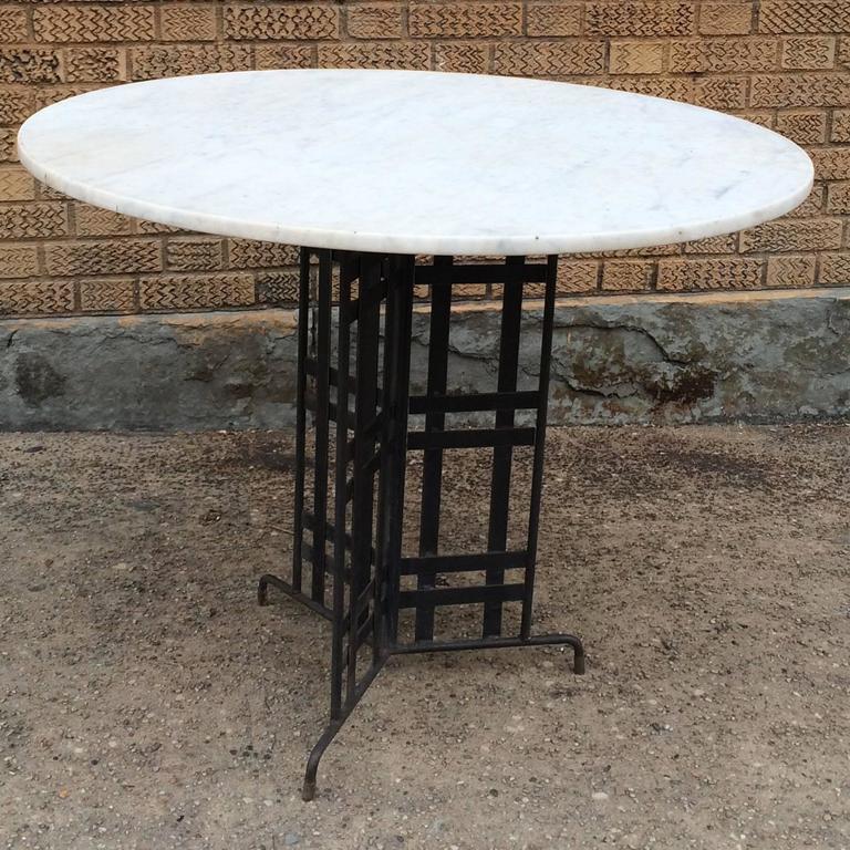 Marble Bistro Café Table With Architectural Wrought Iron Base At 1stdibs Round Marble Café Or Bistro Dining Table With Architectural Geometric Wrought Iron Base