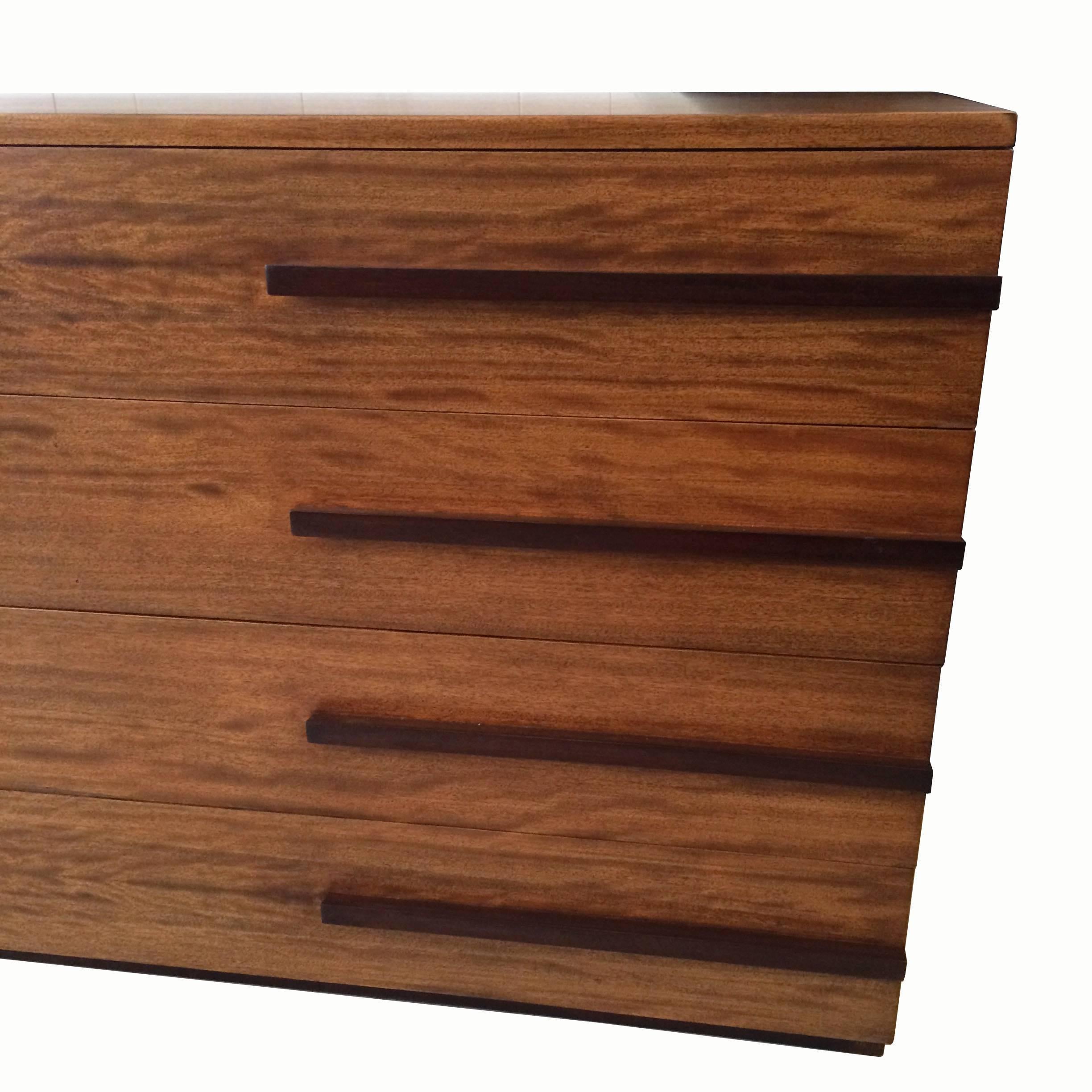 Mid-20th Century Streamline Art Deco Satinwood and Walnut Dresser by Modernage