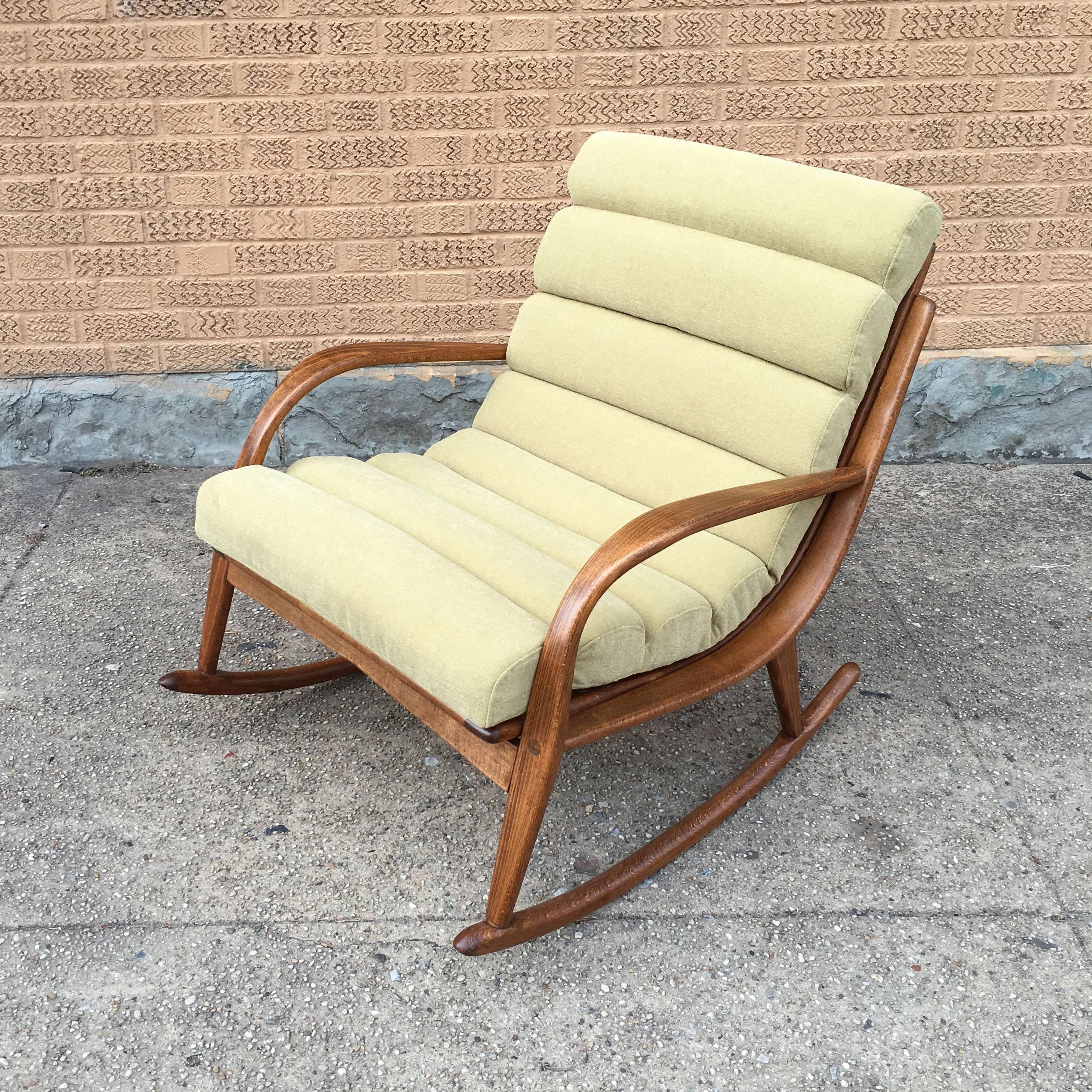Scandinavian Modern Extremely Rare Danish Modern Bentwood Upholstered Rocking Chair