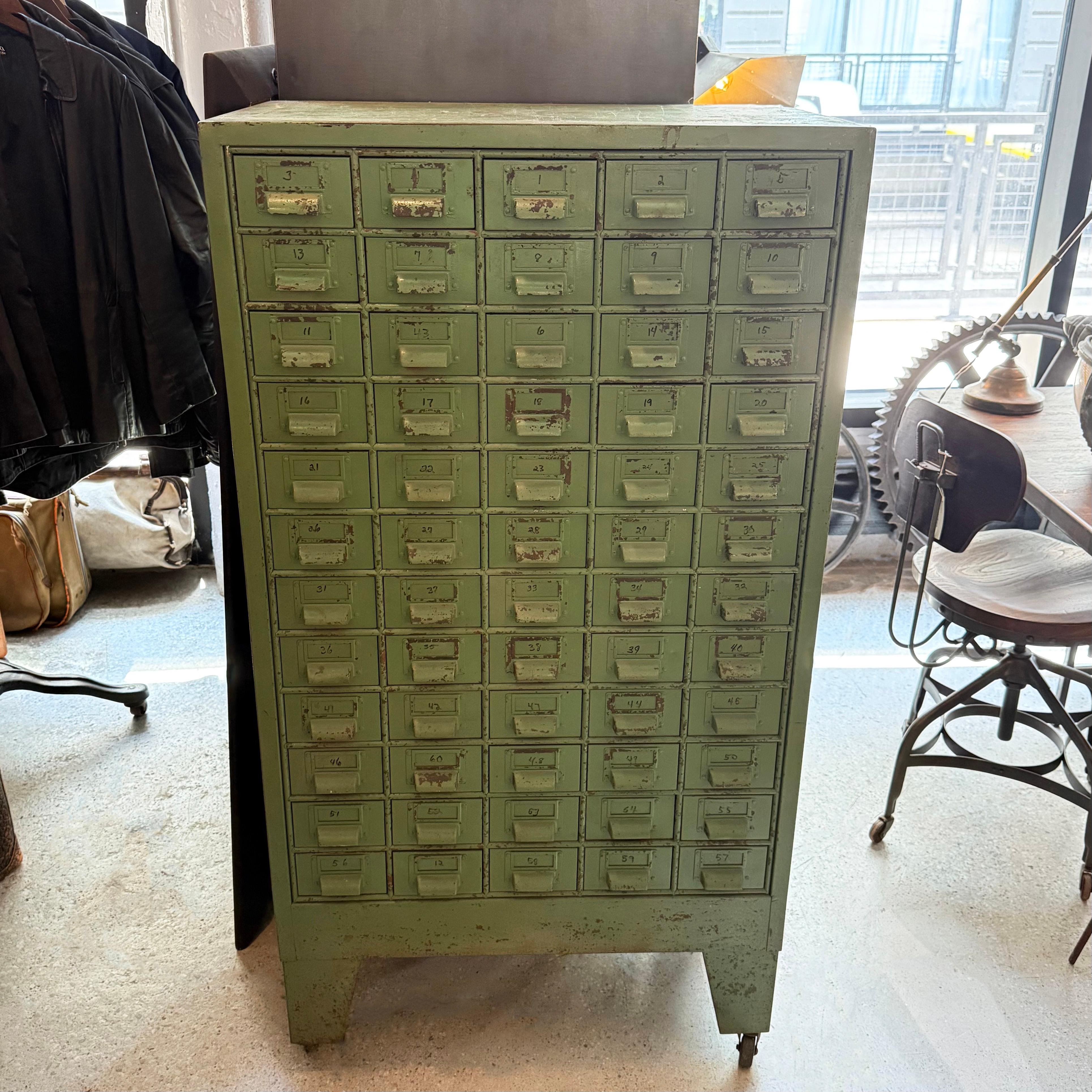 American Industrial Rustic Painted Steel Multi-Drawer Tool Cabinet For Sale