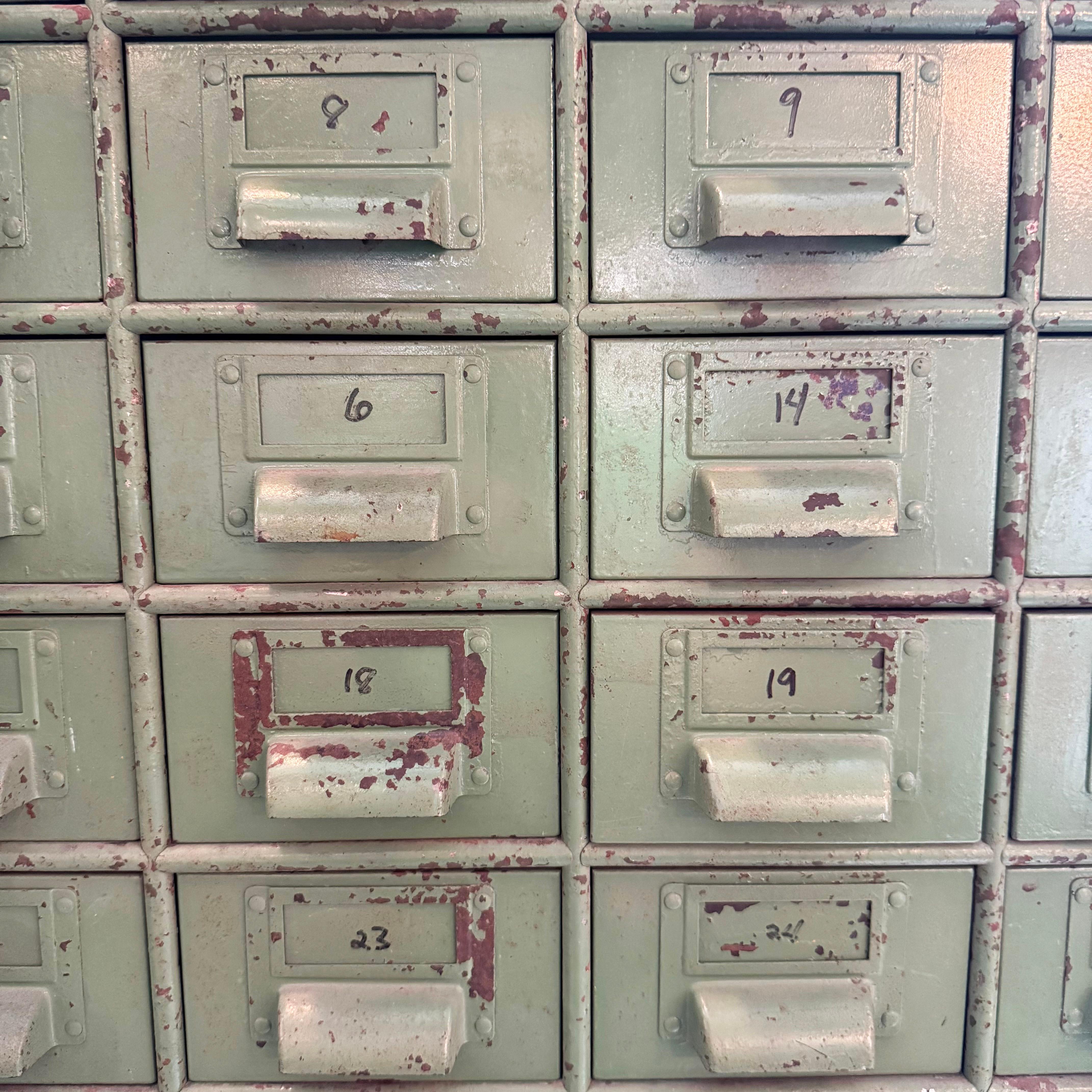 Industrial Rustic Painted Steel Multi-Drawer Tool Cabinet For Sale 1