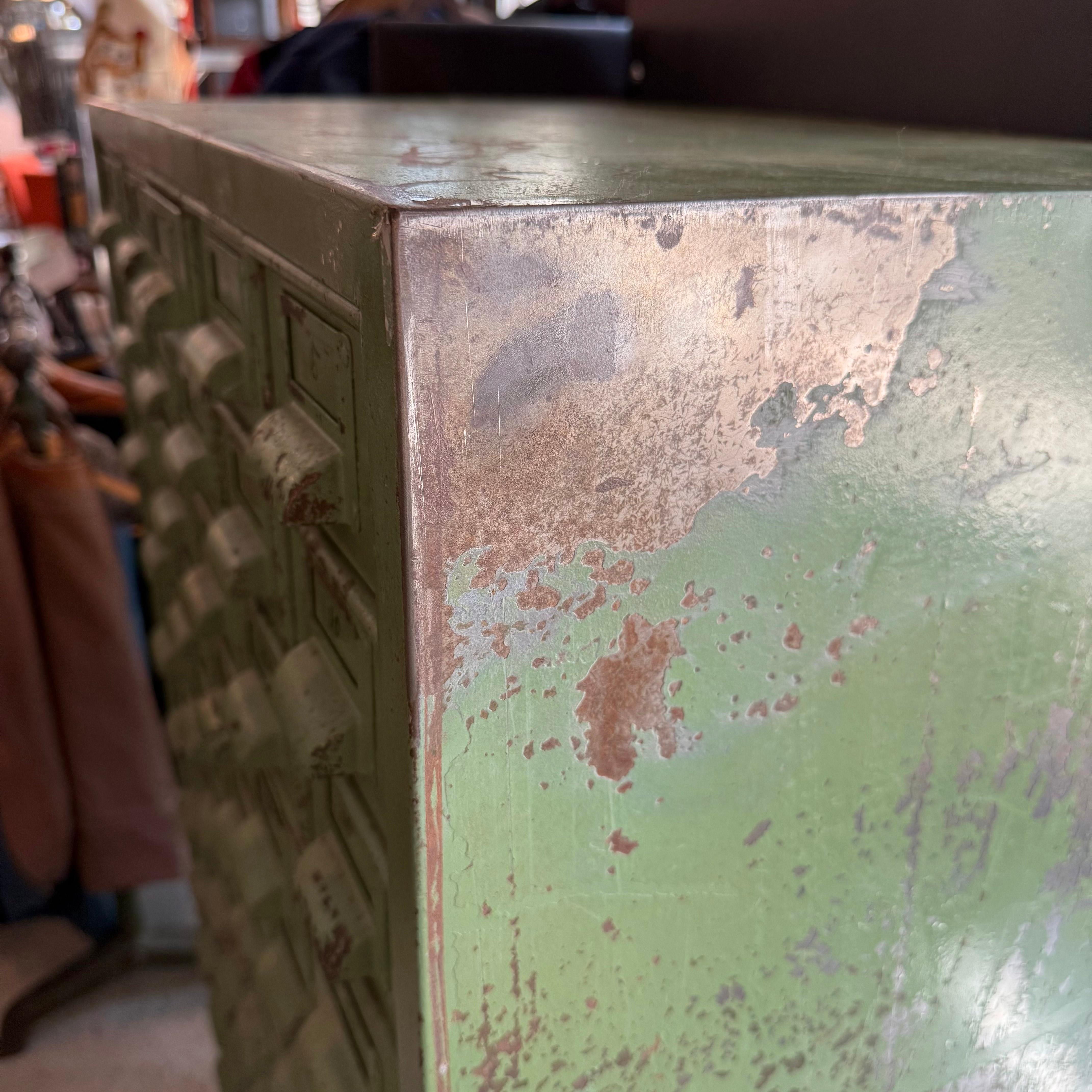 Industrial Rustic Painted Steel Multi-Drawer Tool Cabinet For Sale 4