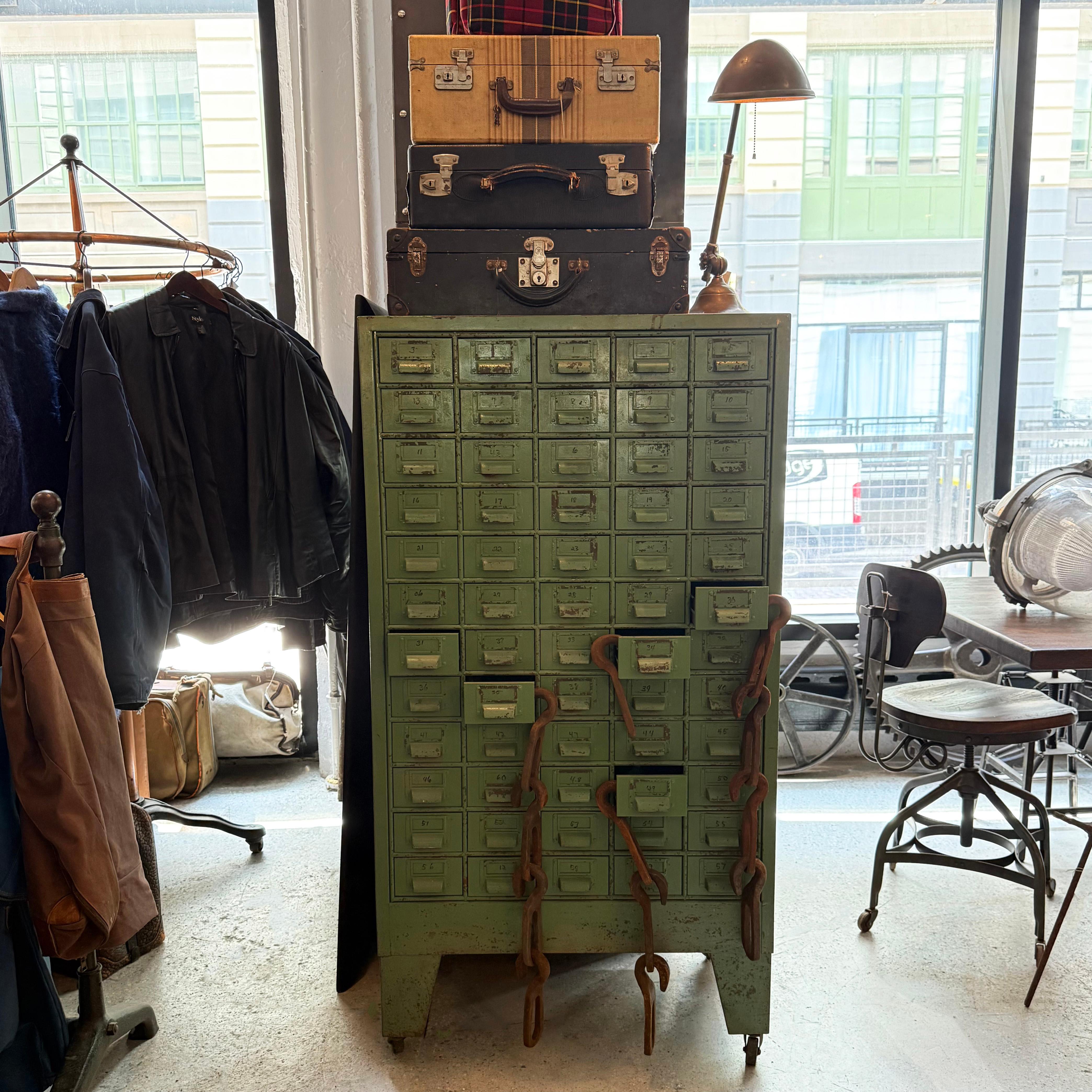 Industrial Rustic Painted Steel Multi-Drawer Tool Cabinet For Sale 2