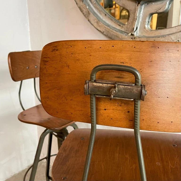 Pair Of Industrial Adjustable Drafting Stools By Toledo Metal Furniture Co. For Sale 4