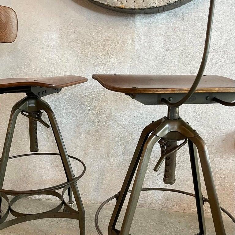 Pair Of Industrial Adjustable Drafting Stools By Toledo Metal Furniture Co. For Sale 3