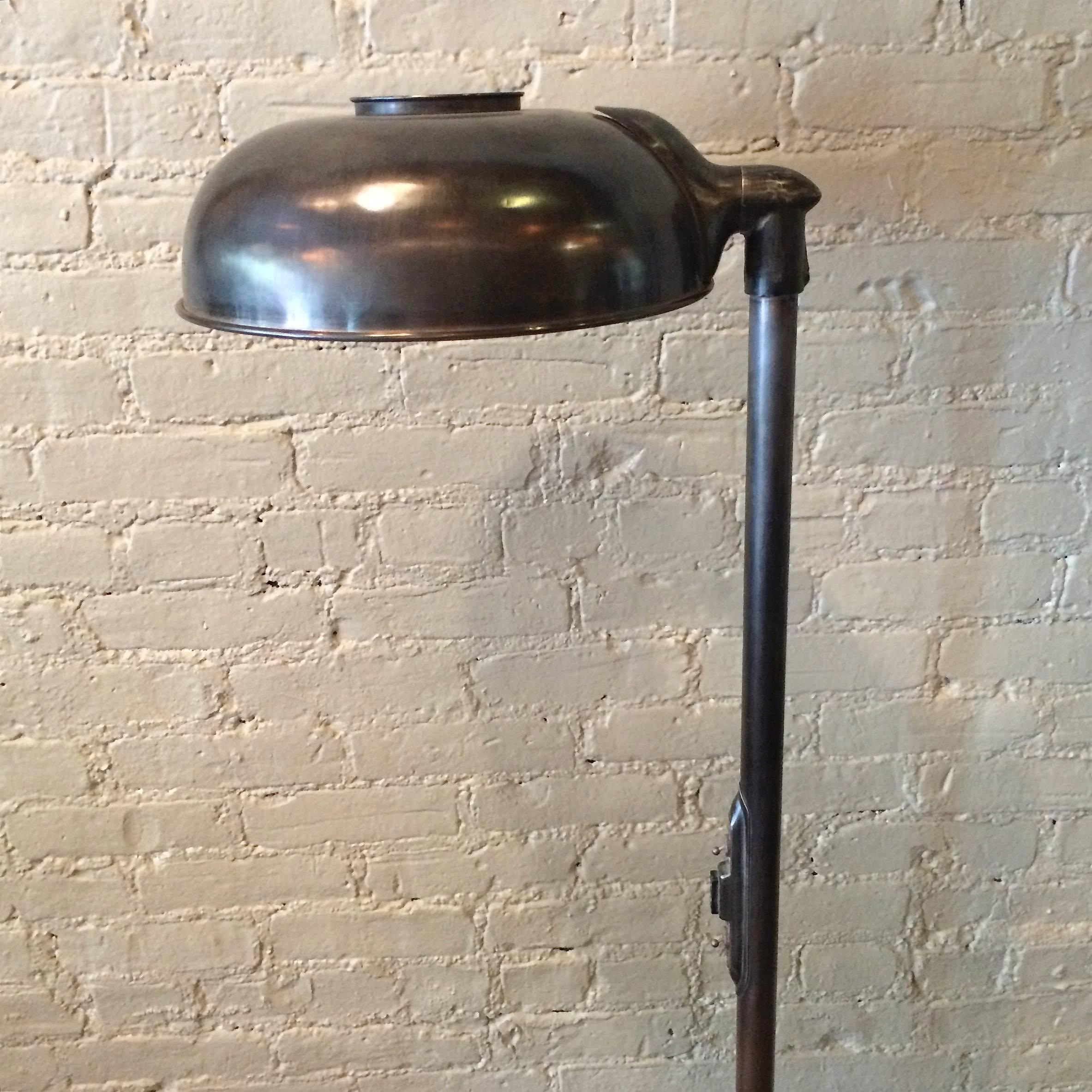 Streamlined Machine Age Medical Floor Lamp in Gunmetal Finish In Good Condition In Brooklyn, NY