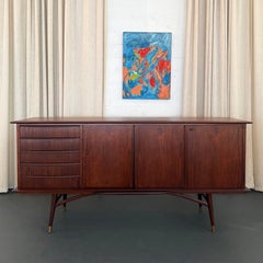 Scandinavian Modern Teak Sideboard Credenza With Pull-Out Tray