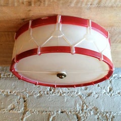 Whimsical Art Deco Painted Glass Drum Flush Mount Ceiling Shade