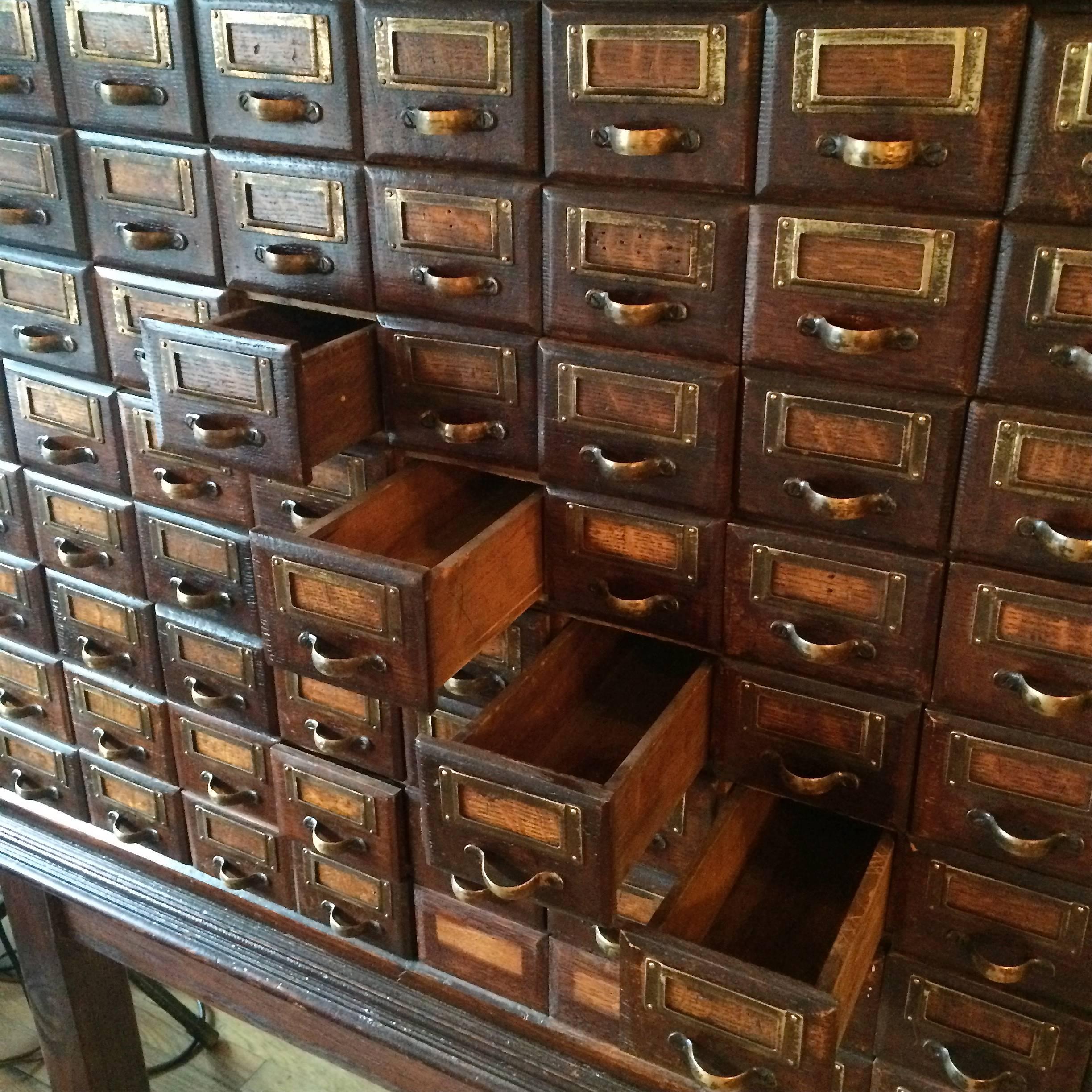 Brass Late 19th Century Oak Apothecary Medicine Cabinet