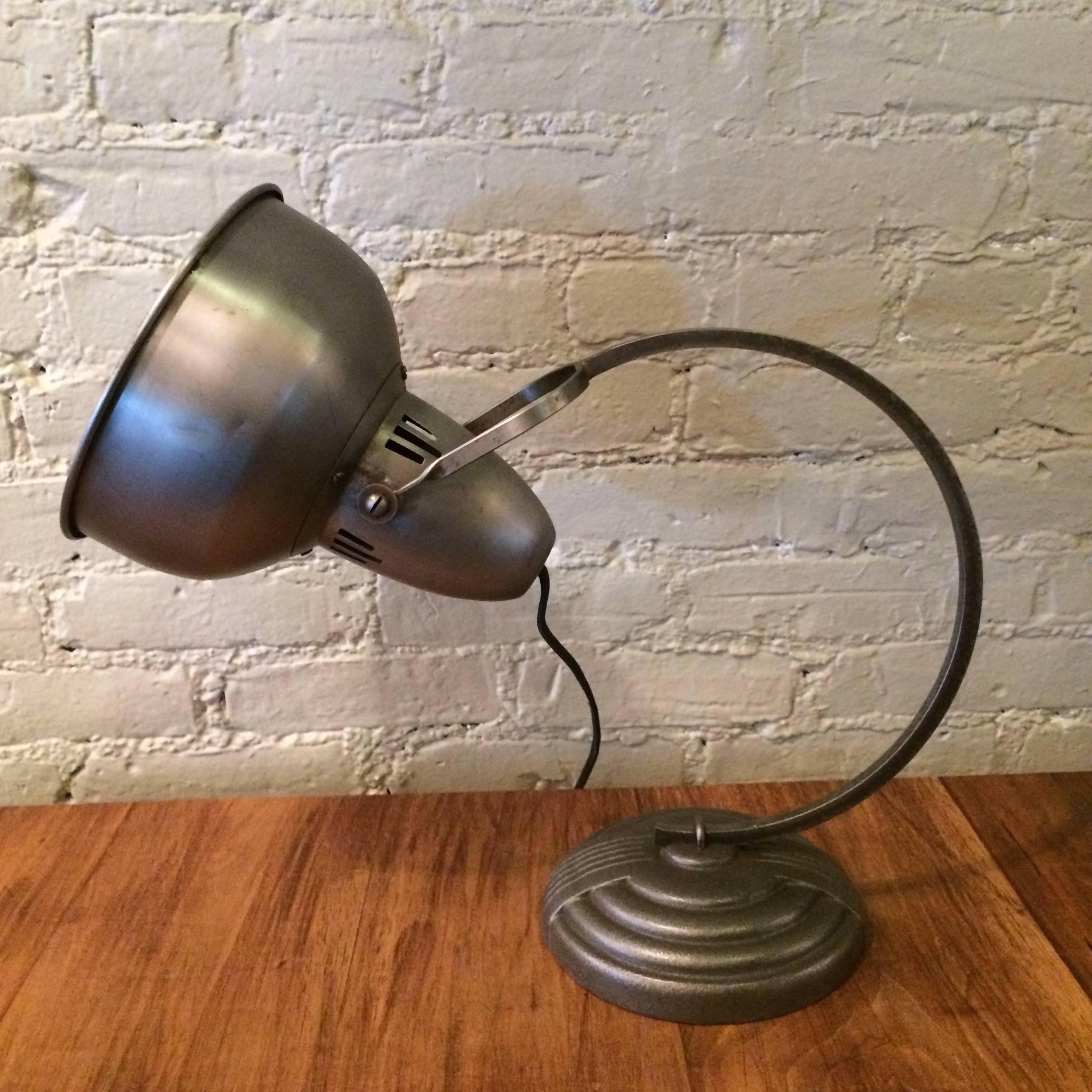 American Art Deco Brushed Steel and Cast Iron General Electric Desk Lamp