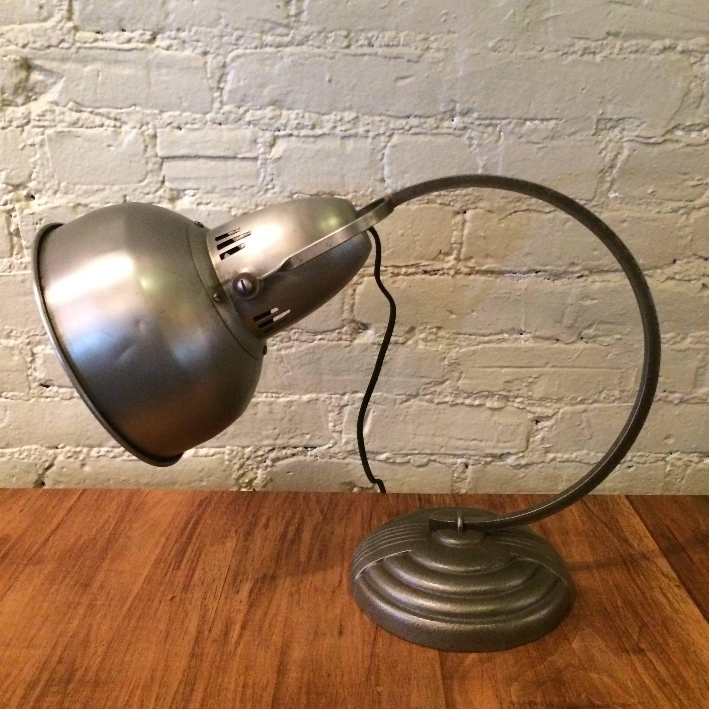 Industrial Art Deco Brushed Steel and Cast Iron General Electric Desk Lamp