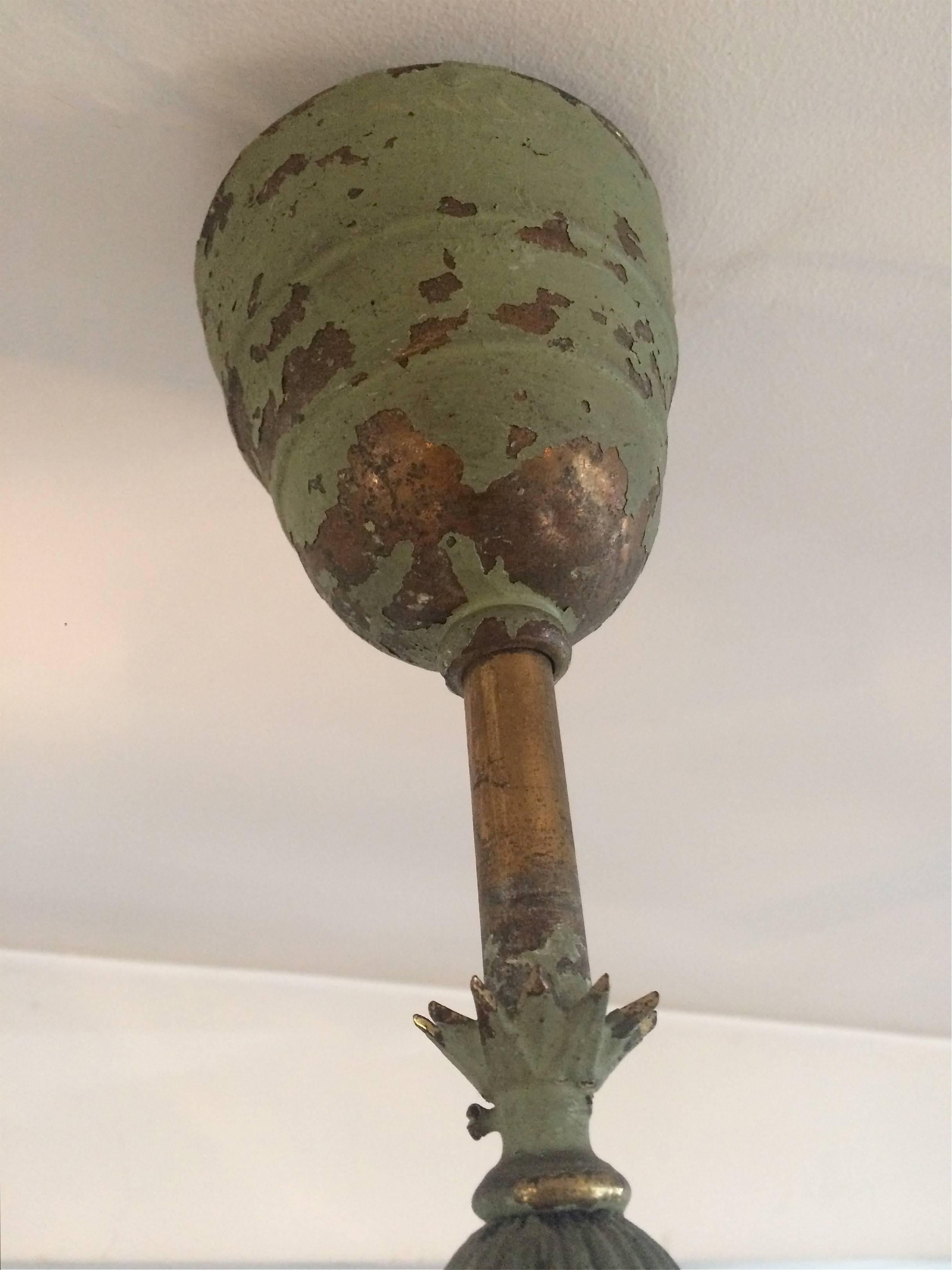Early 20th Century, Brass Globe Pendant Light In Good Condition In Brooklyn, NY