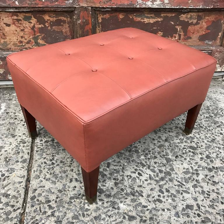 MidCentury Leather and Mahogany Ottoman For Sale at 1stdibs