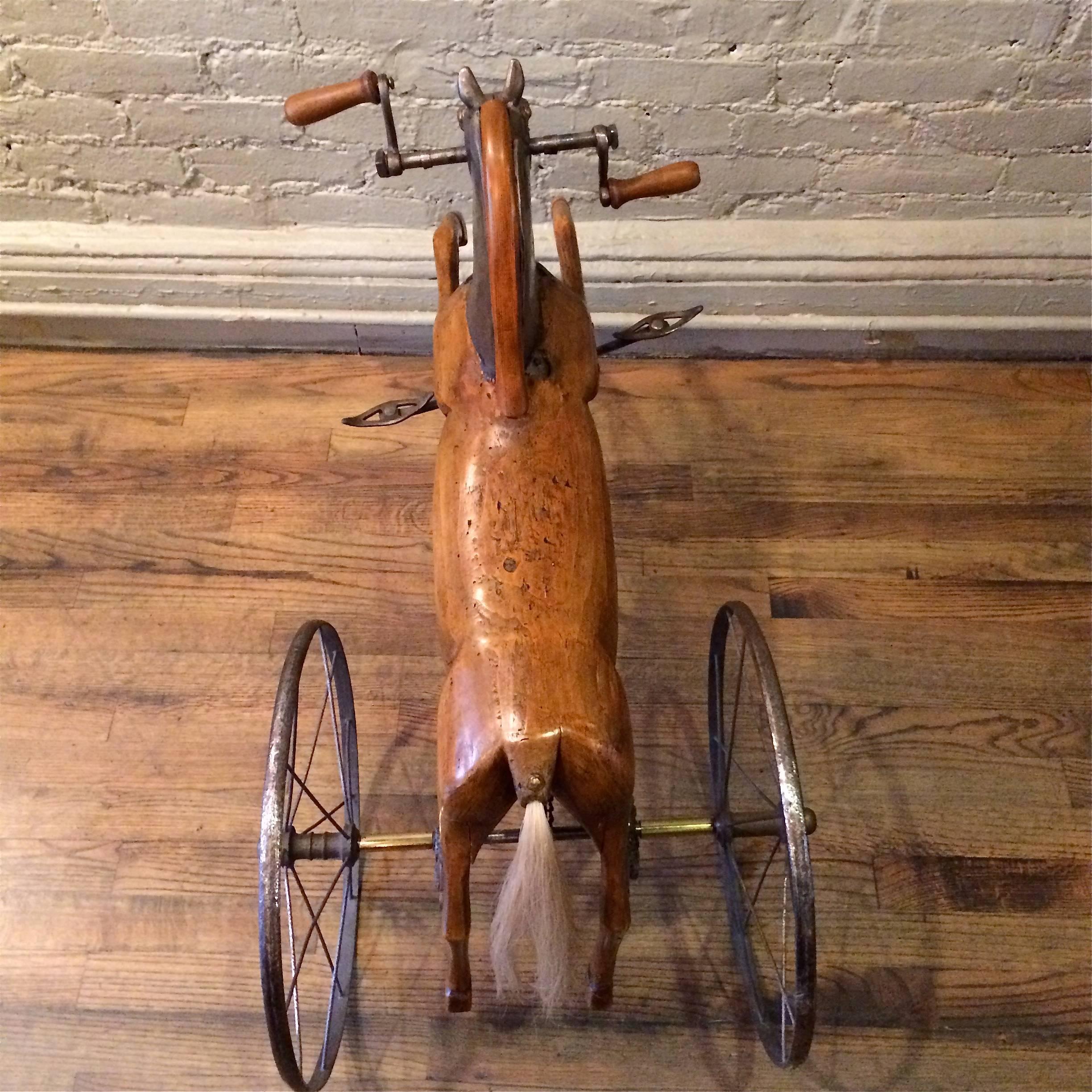 Antique French Velocipede Horse Tricycle by Jean Louis Gourdoux for Jugnet In Excellent Condition For Sale In Brooklyn, NY