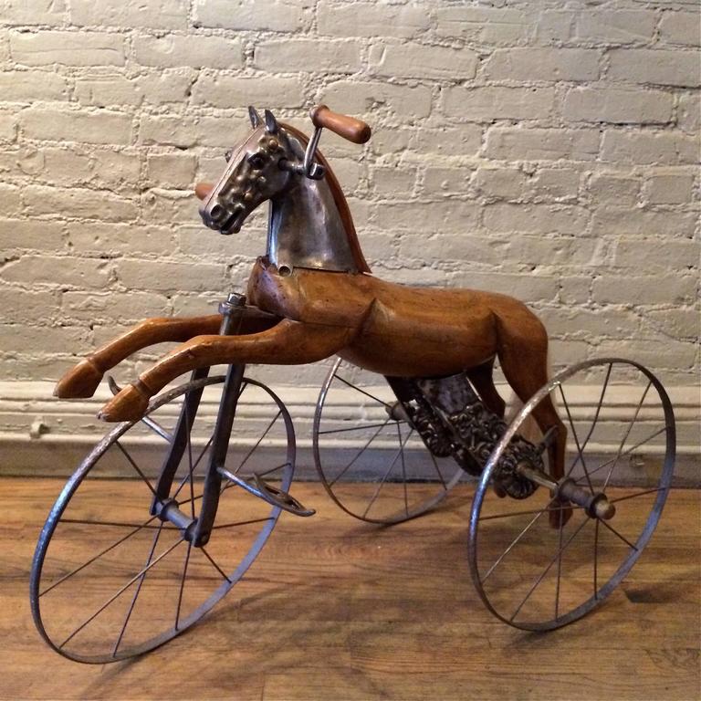 Antique French Velocipede Horse Tricycle by Jean Louis Gourdoux for