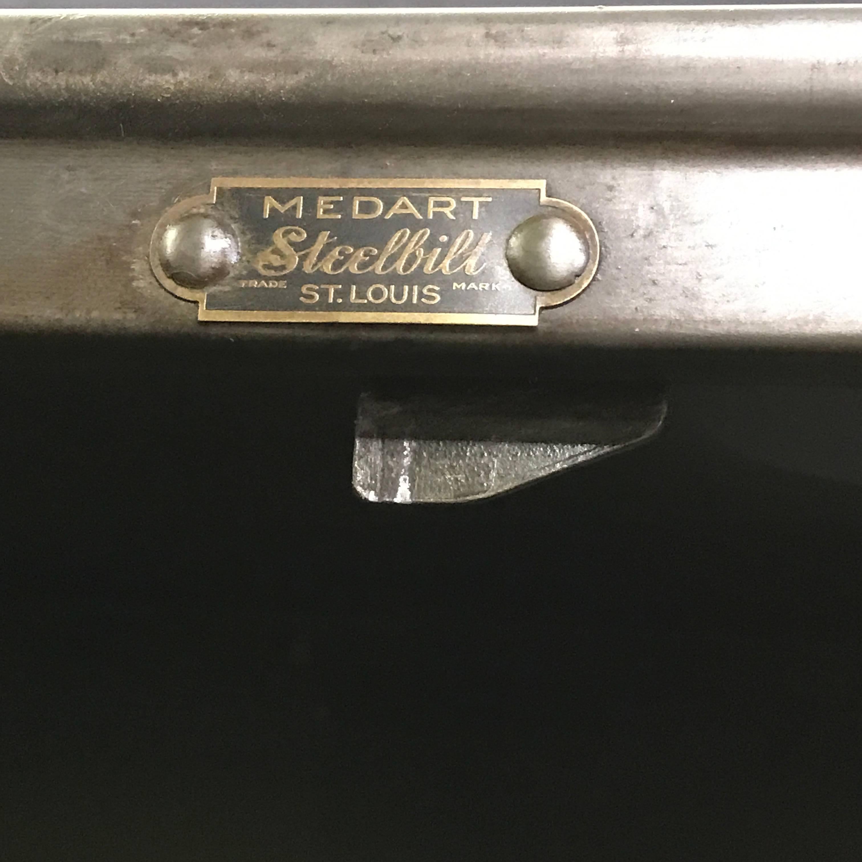 Mid-20th Century Industrial Double Door Brushed Steel Medart Steelbilt Armoire Wardrobe Cabinet