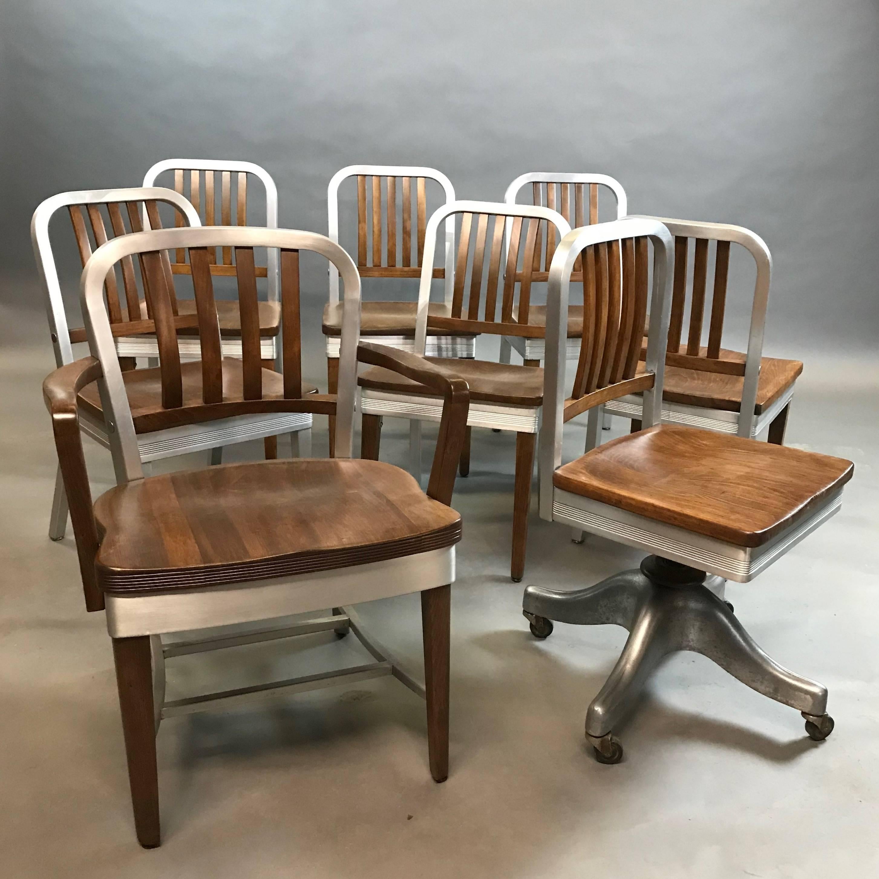 Industrial Shaw Walker Aluminum and Maple Side Chairs For Sale