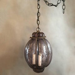 Italian Handblown Caged Amethyst Murano Glass Pendant Light
