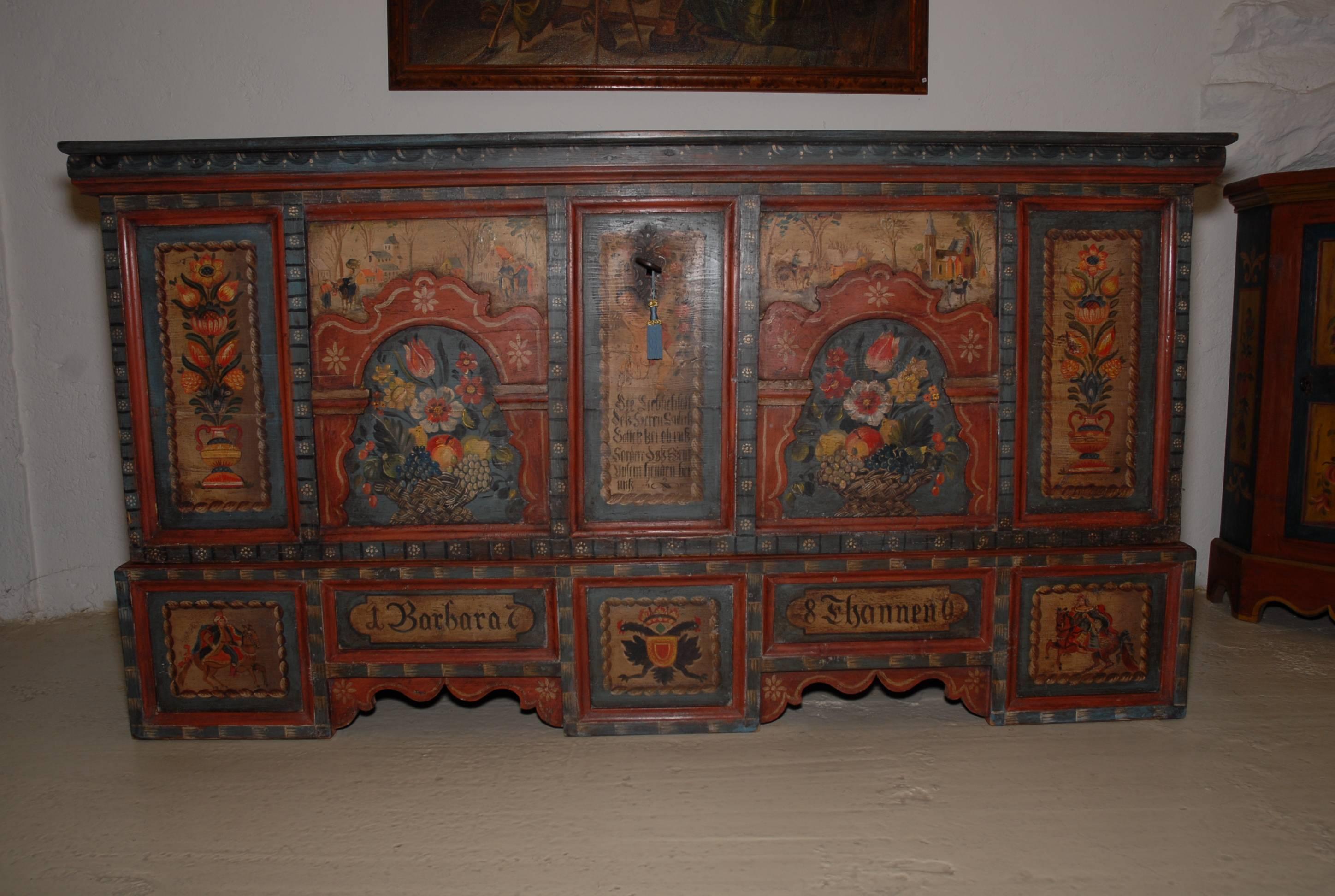 Italian 18th Century Painted Marriage Chest For Sale