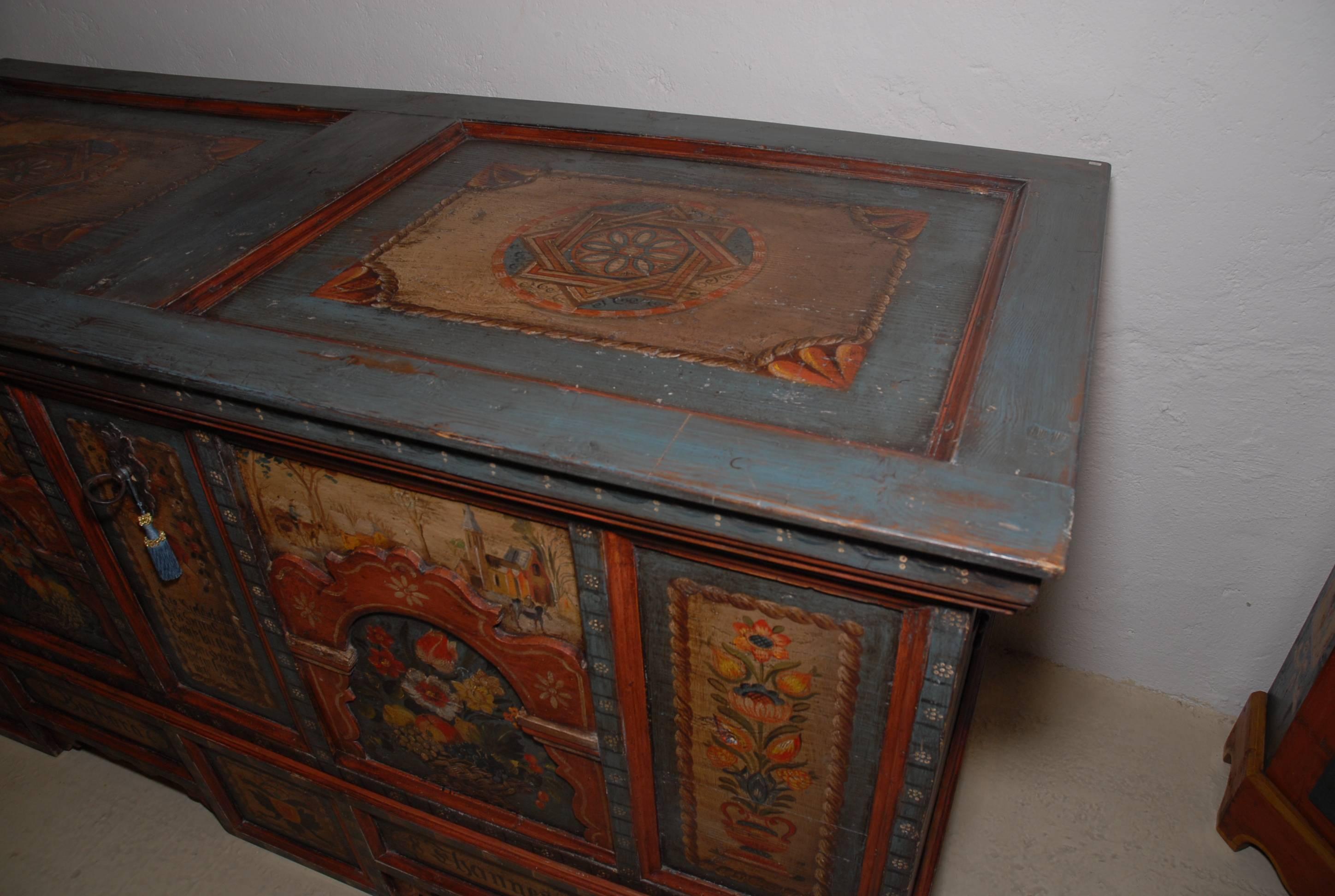 Late 18th Century 18th Century Painted Marriage Chest For Sale