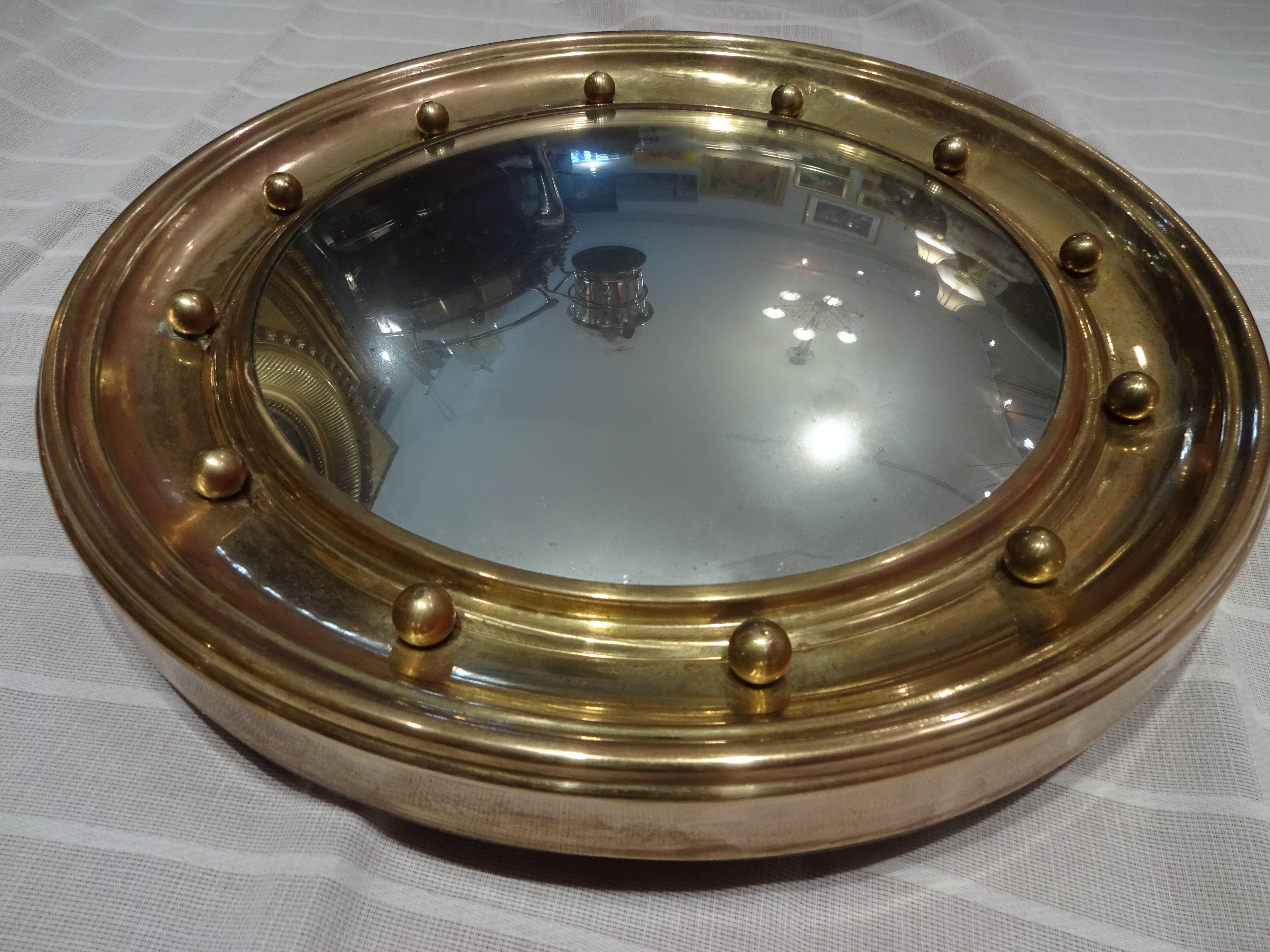 19th Century Brass Mirror Convex
