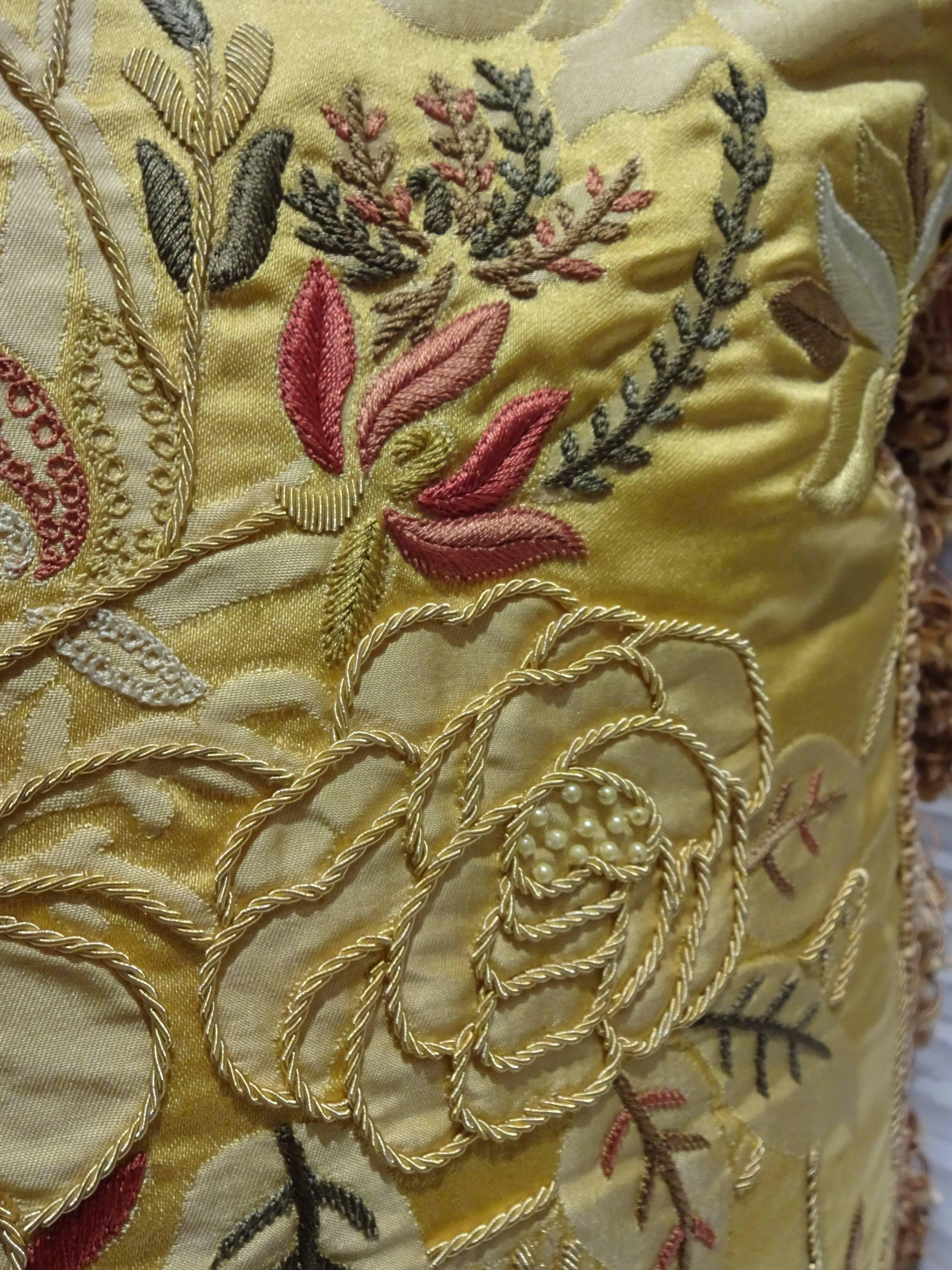 Exquisite Embroidered Pillow, Scalamandre Fabric In Excellent Condition For Sale In Palm Beach, FL