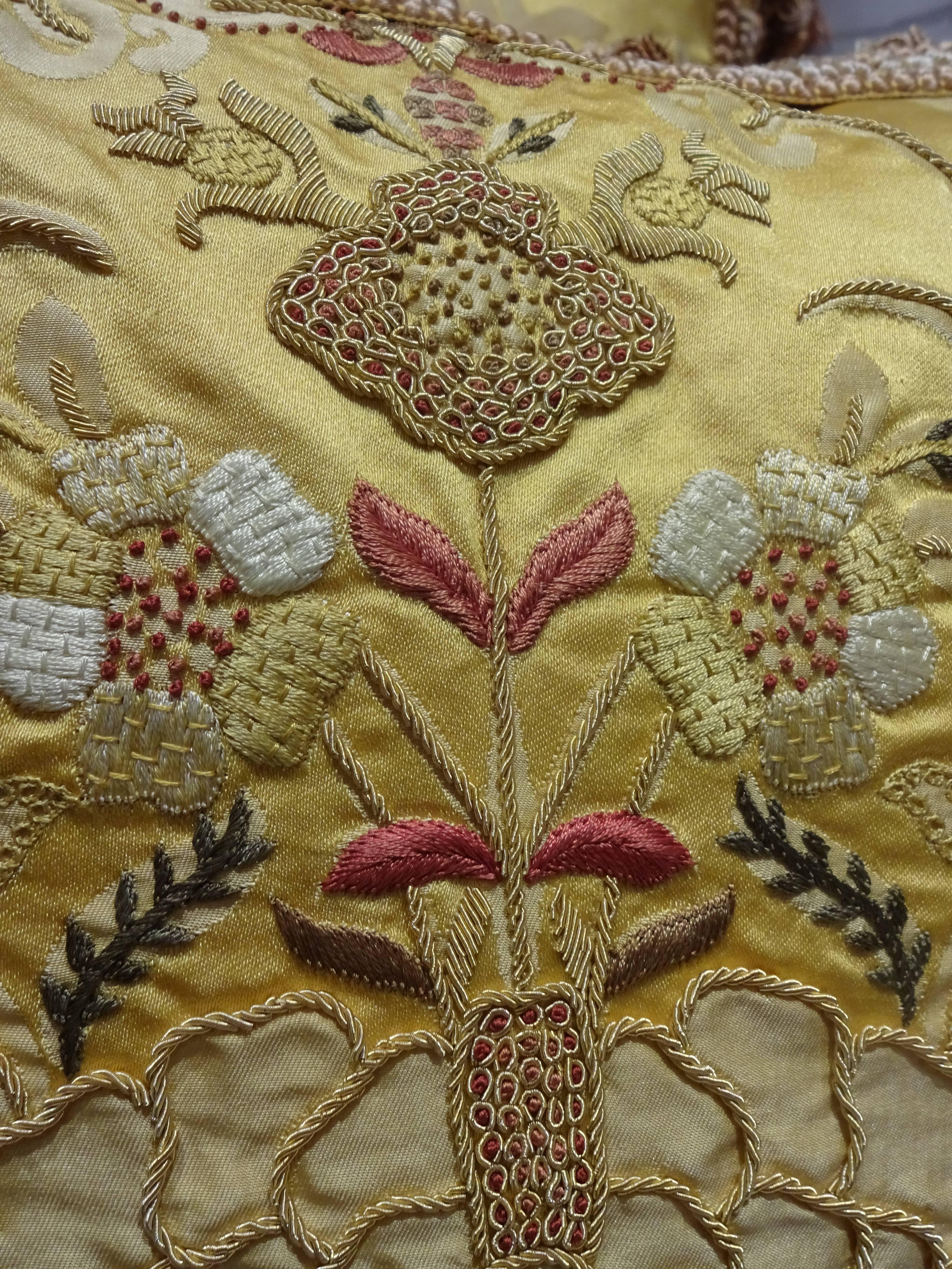 20th Century Exquisite Embroidered Pillow, Scalamandre Fabric For Sale