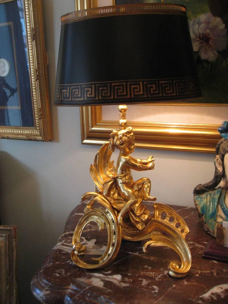 French Pair of Lamps Made from Gilt Bronze Chenets