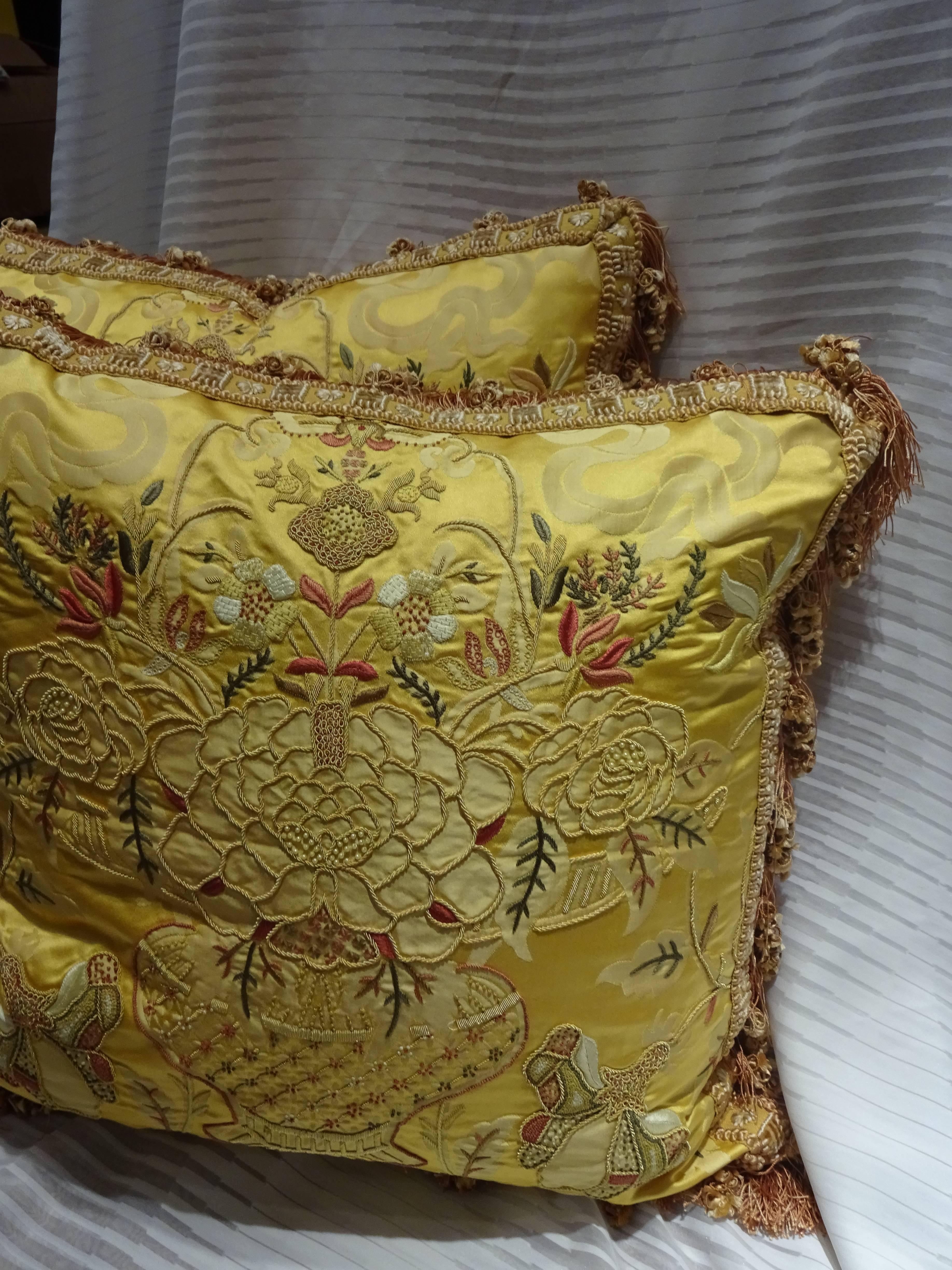 Louis XVI Exquisite Embroidered Pillows, Scalamandre Fabric
