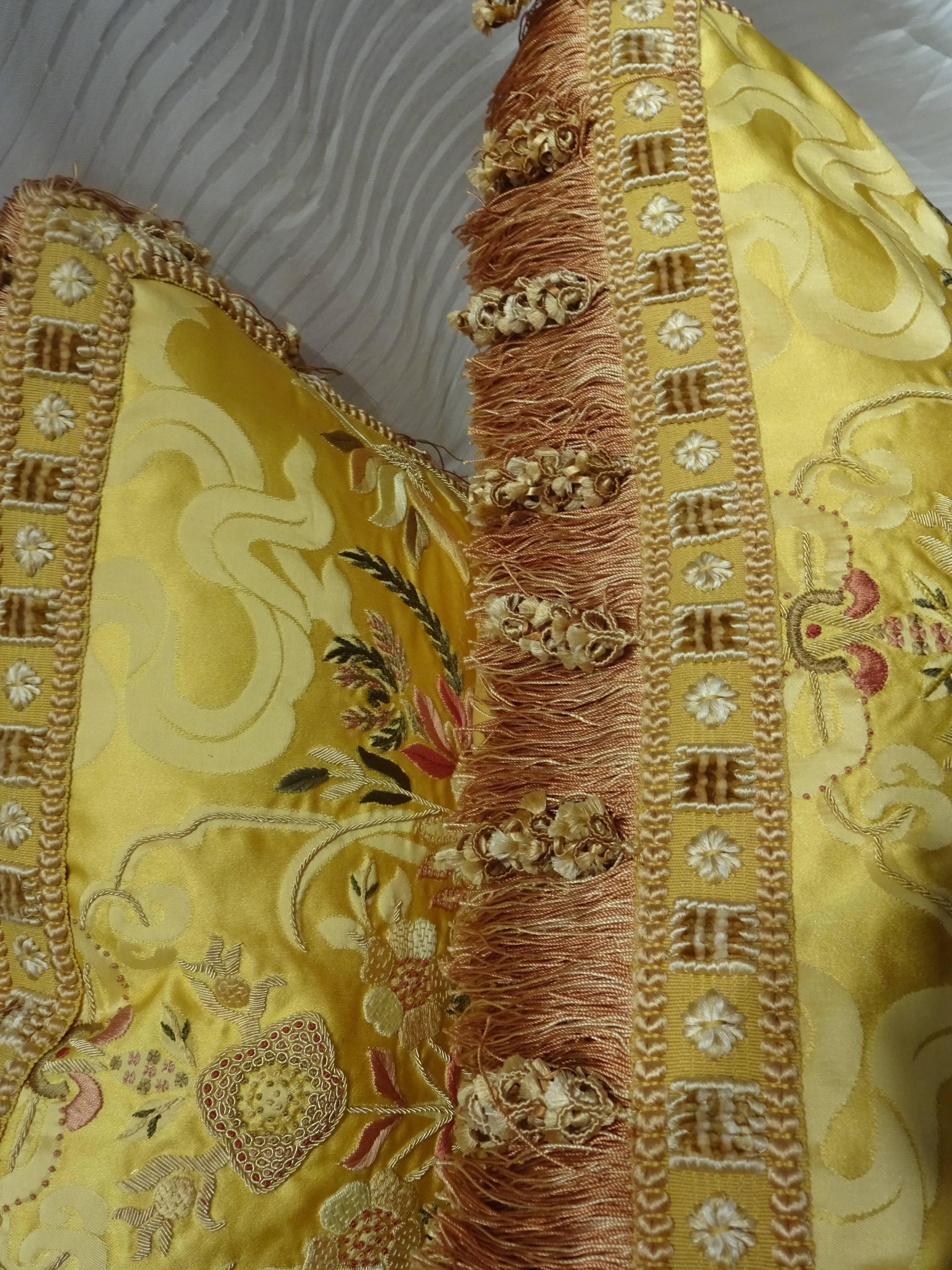 Italian Exquisite Embroidered Pillows, Scalamandre Fabric