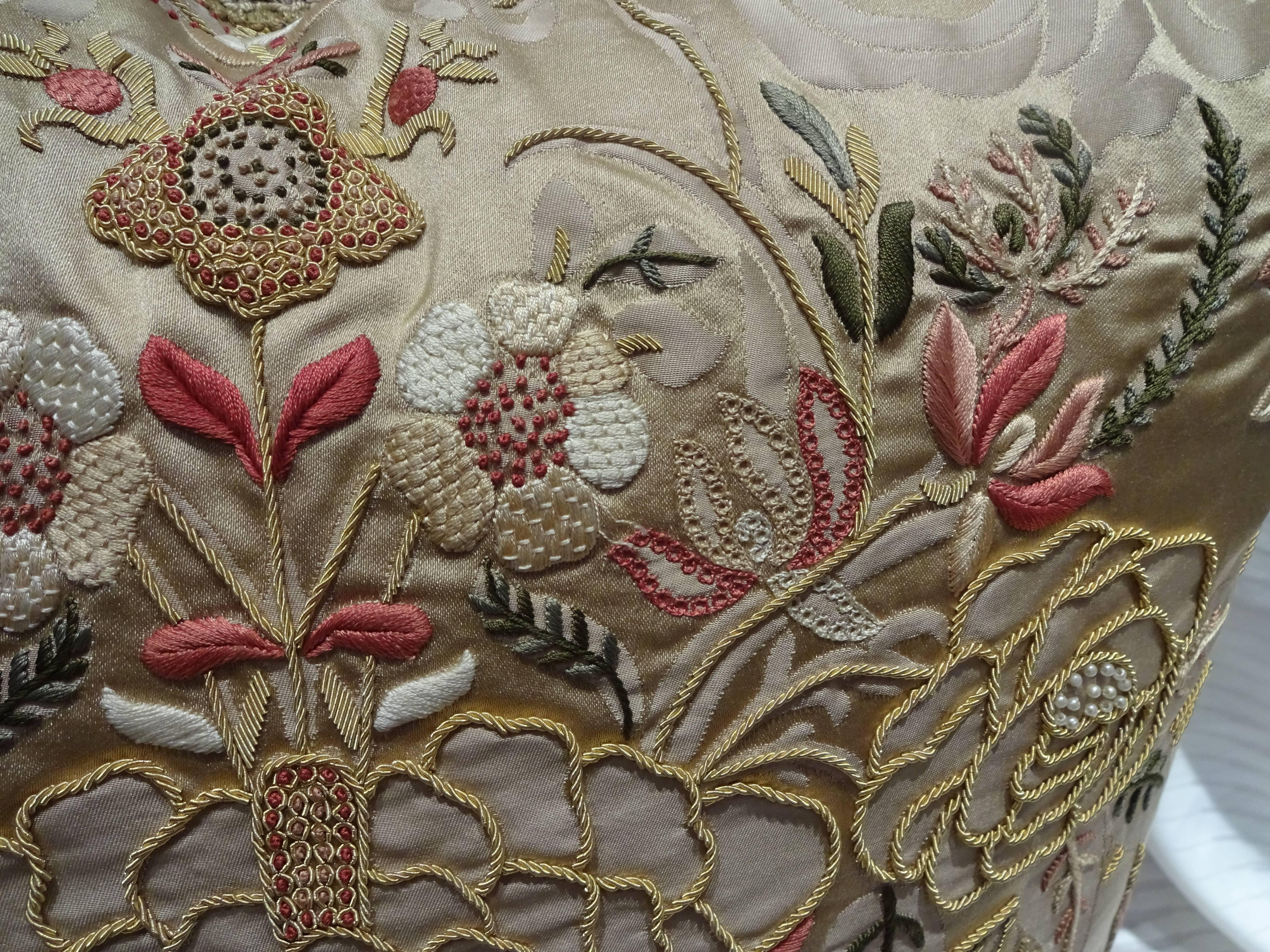 Italian Magnificent Embroidered Pillows, Scalamandre Fabric