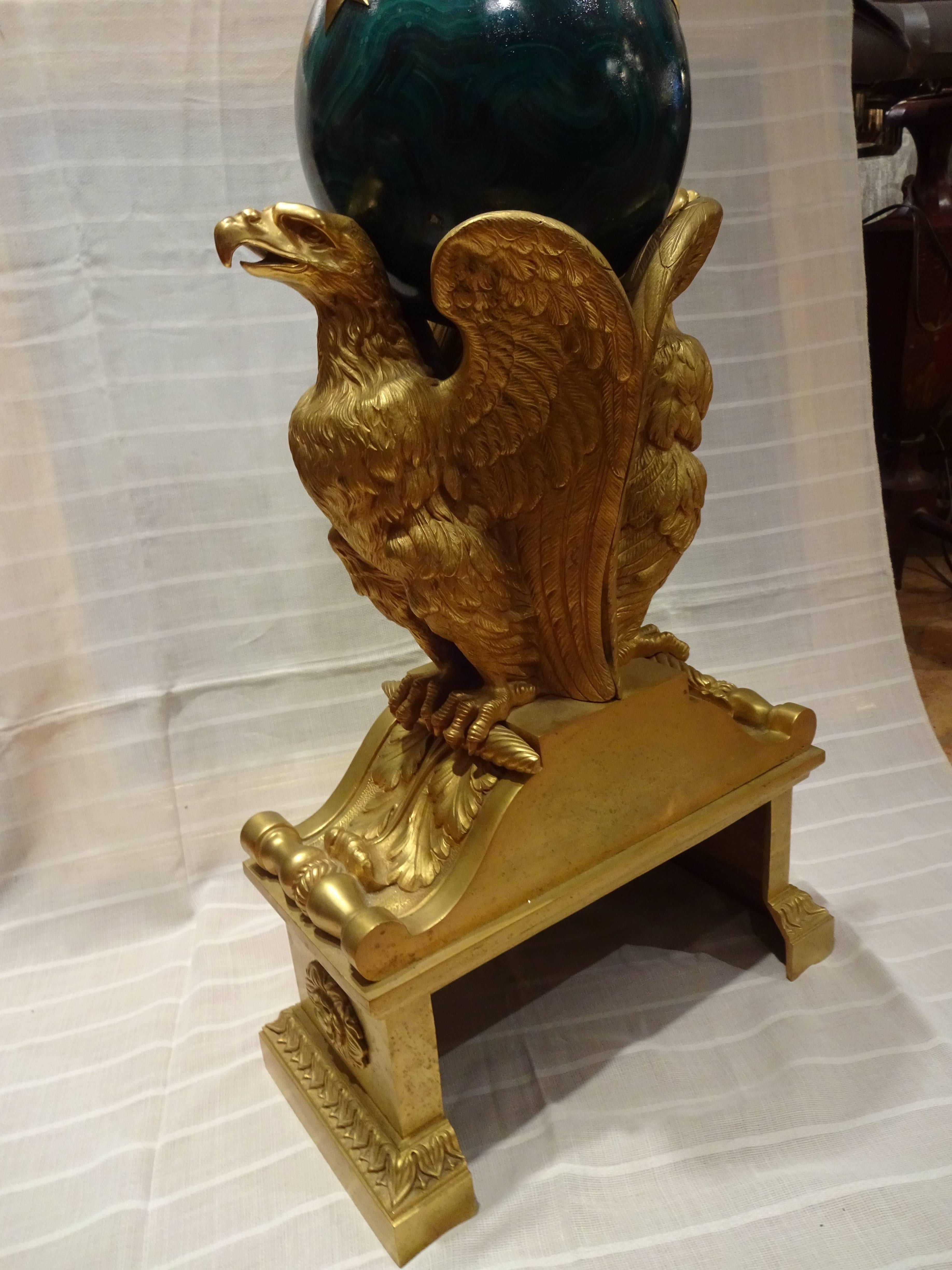 Oversized Chenets, Architectural Elements 19th Century, Gilt Bronze Eagles For Sale 4