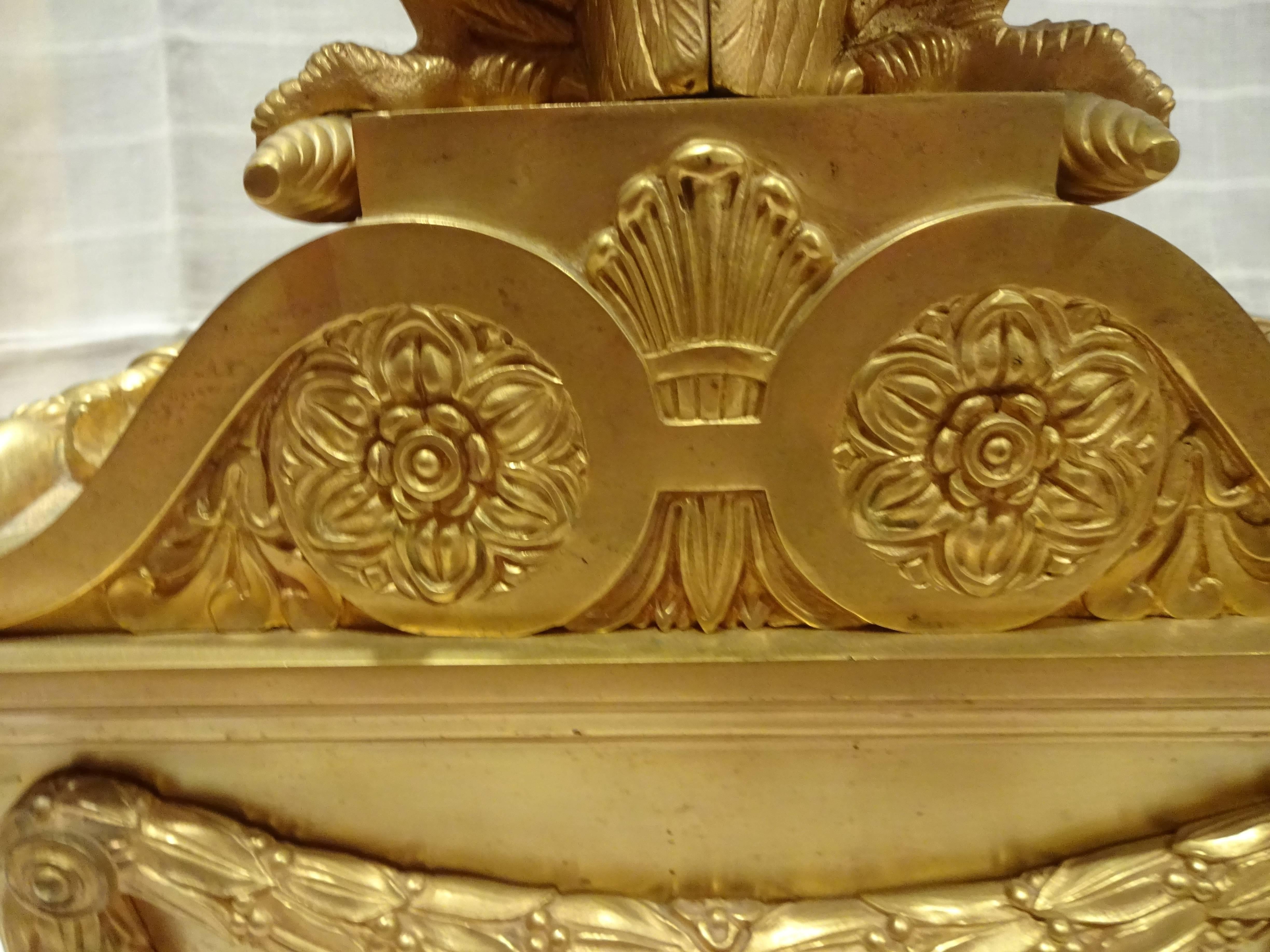 Oversized Chenets, Architectural Elements 19th Century, Gilt Bronze Eagles For Sale 1