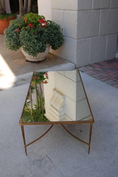 Jansen Coffee Table, Bronze, Mirror Top with Bronze Finials