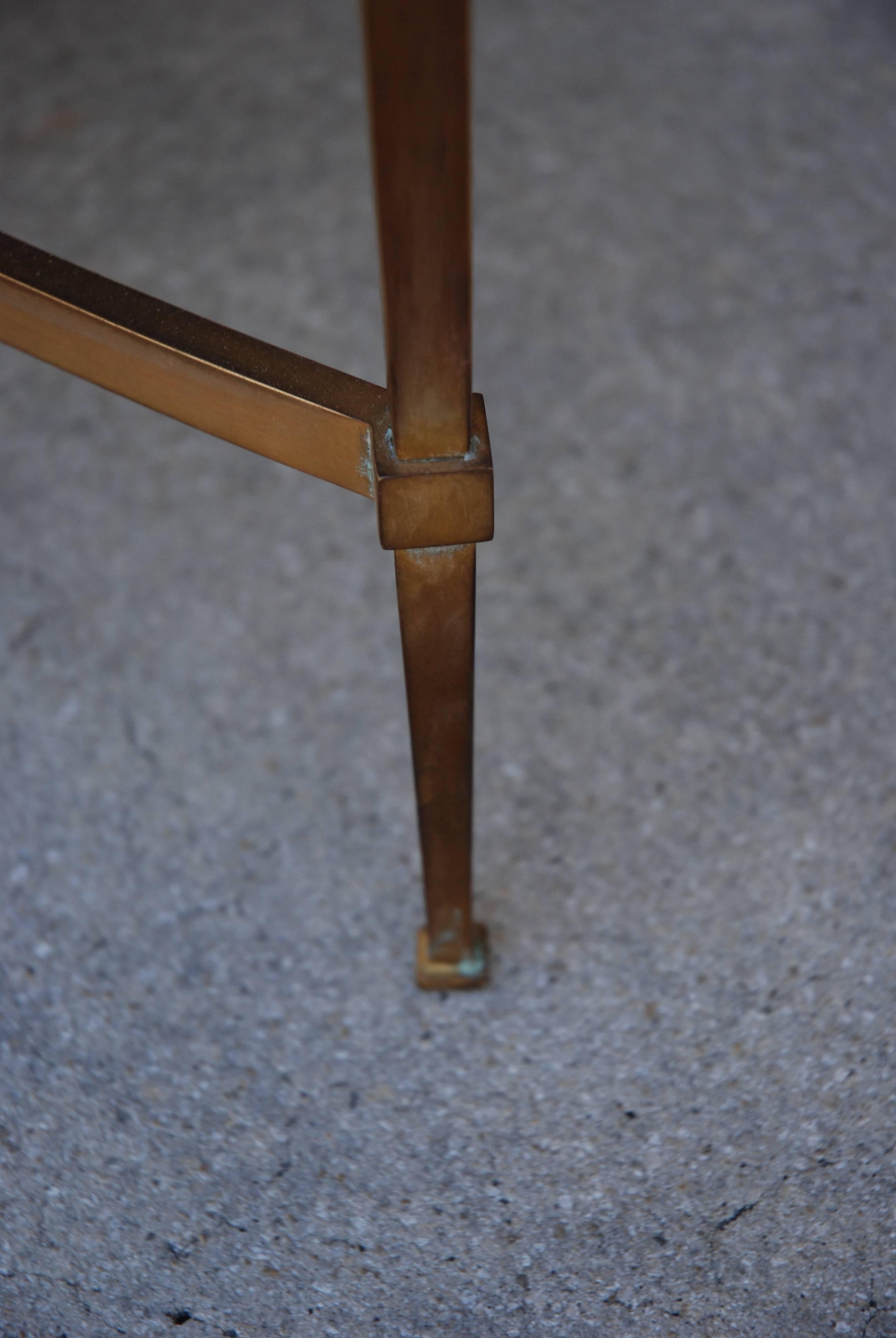 20th Century Jansen Coffee Table, Bronze, Mirror Top with Bronze Finials For Sale