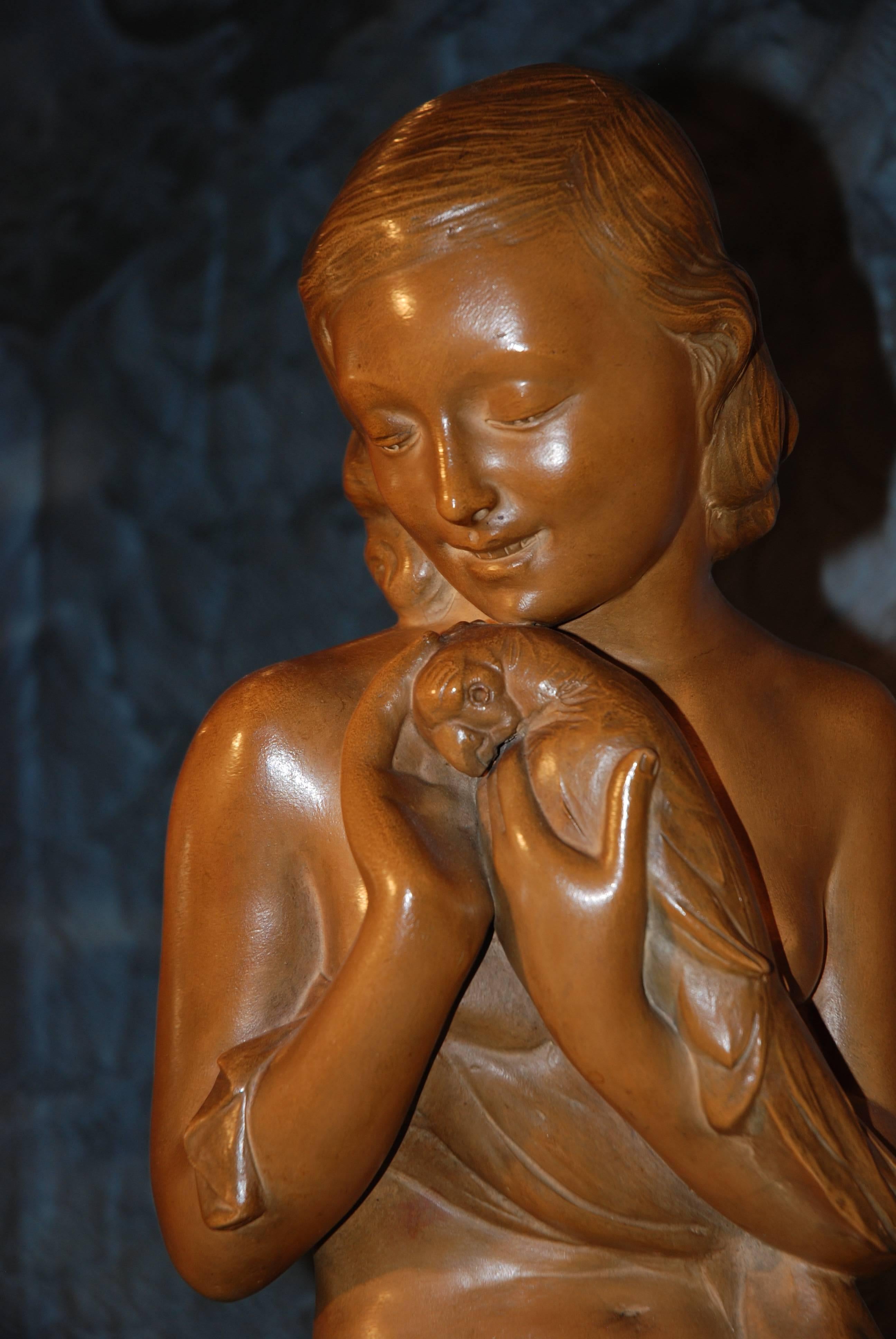 Terracotta Sculpture by R.Pollin In Excellent Condition In Palm Beach, FL