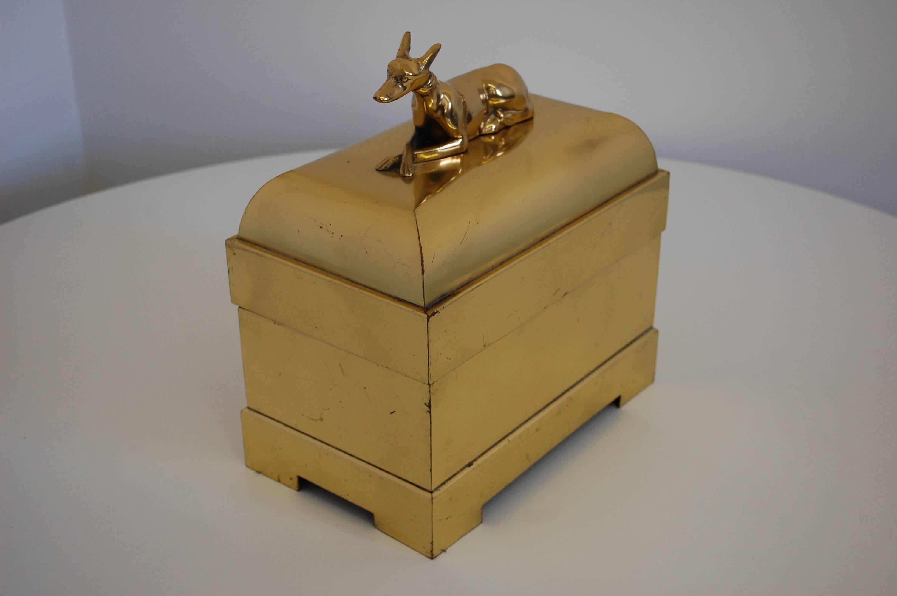 Late 20th Century Fabulous Brass Box with Greyhound Handle by Chapman