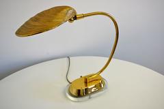 Brass Shell Desk Lamp on Lucite Base, 1970s