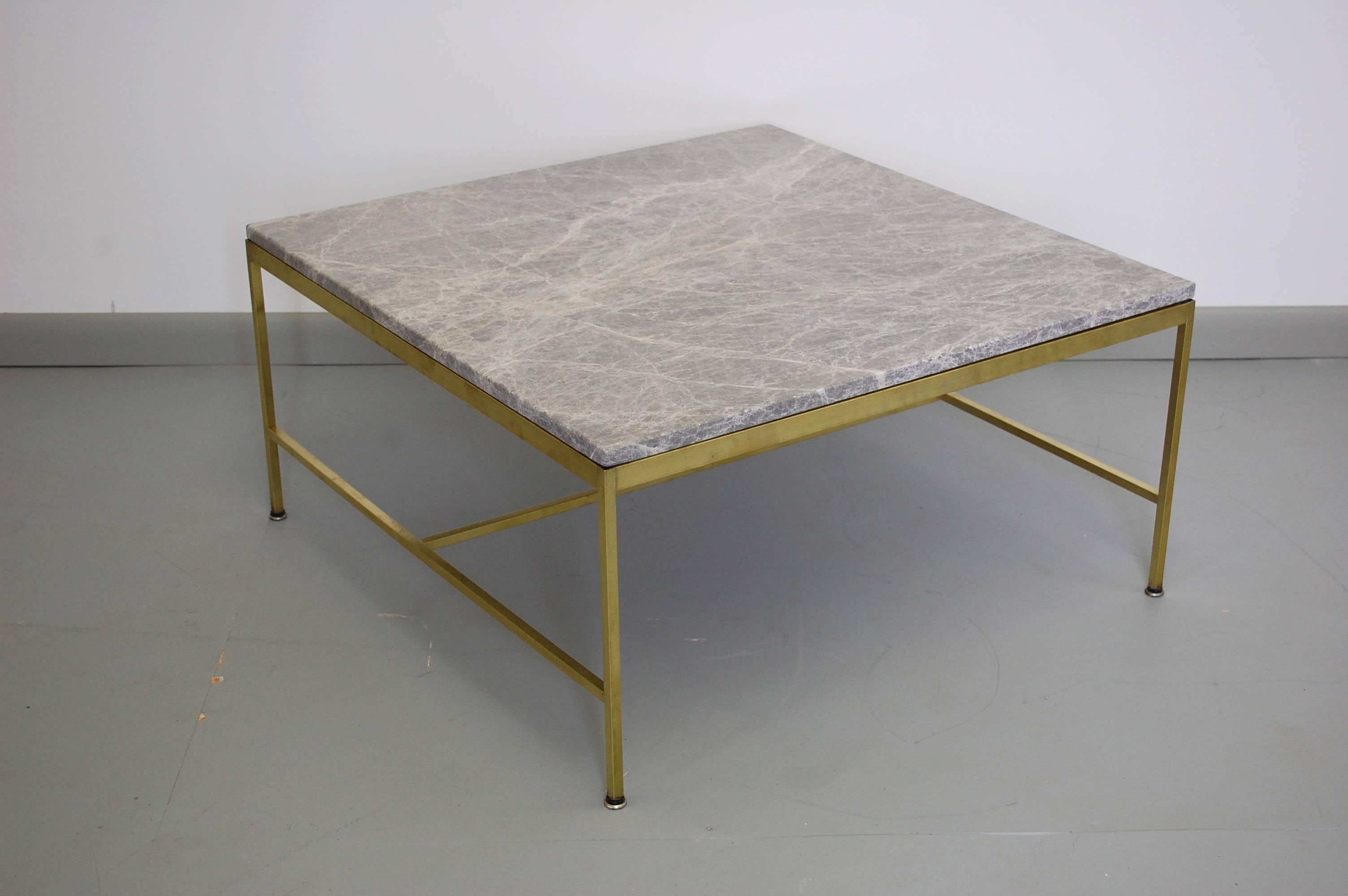 Magnificent marble and brass coffee or cocktail table by Paul McCobb, 1950s. Excellent design and beautiful details.