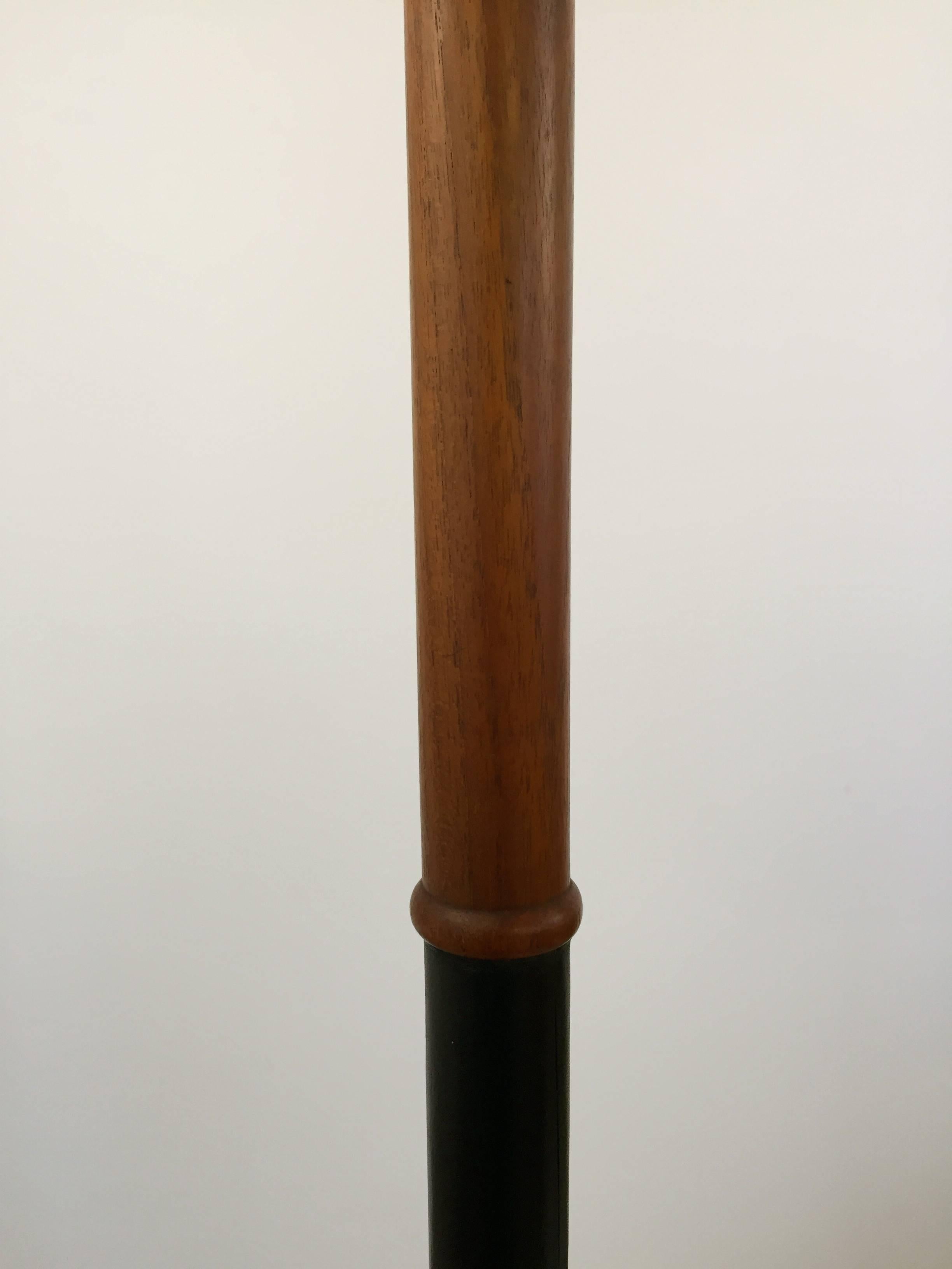 Mid-Century Modern Handsome Teak and Leather Wrapped Floor Lamp, 1950s