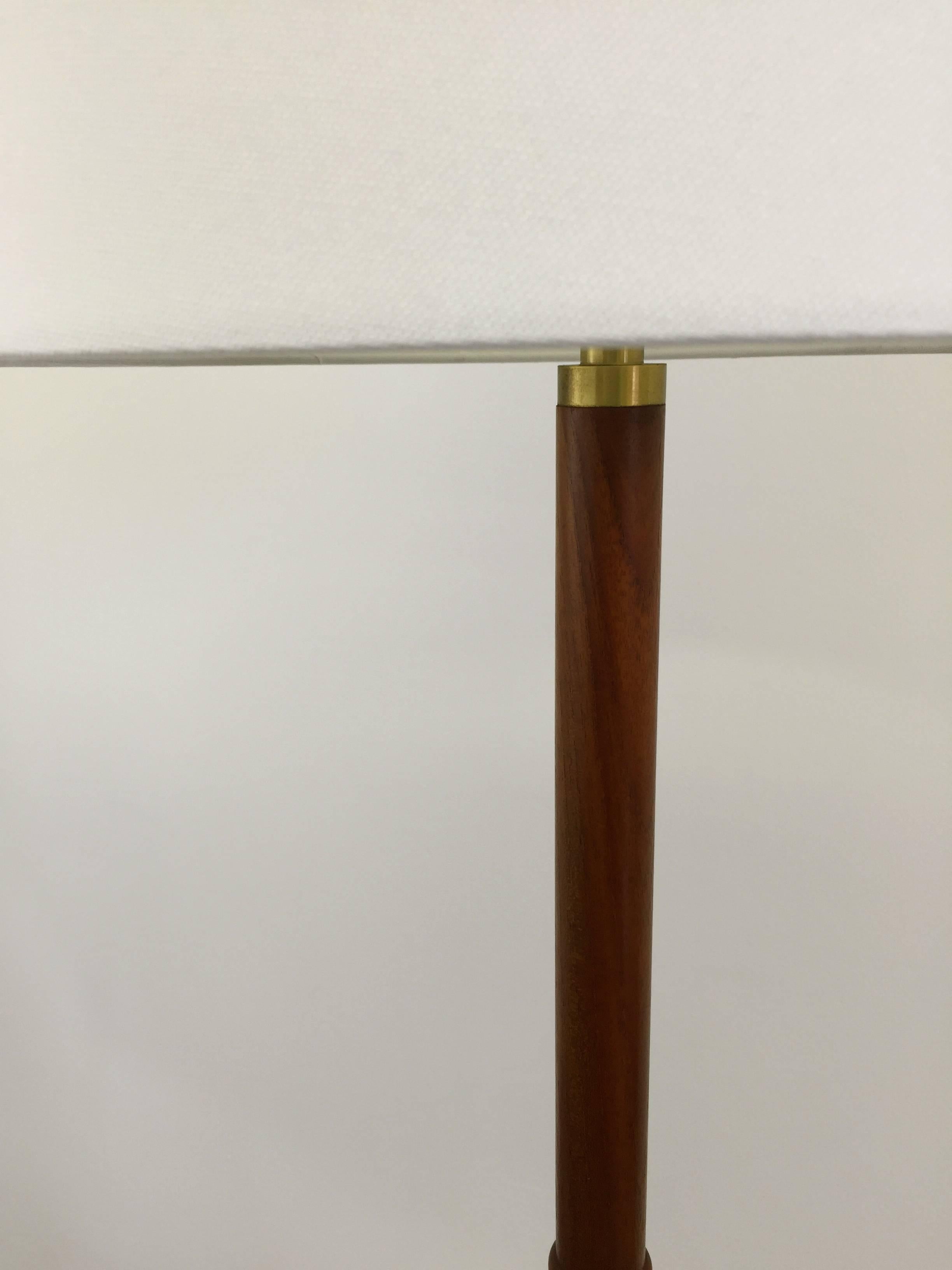 European Handsome Teak and Leather Wrapped Floor Lamp, 1950s