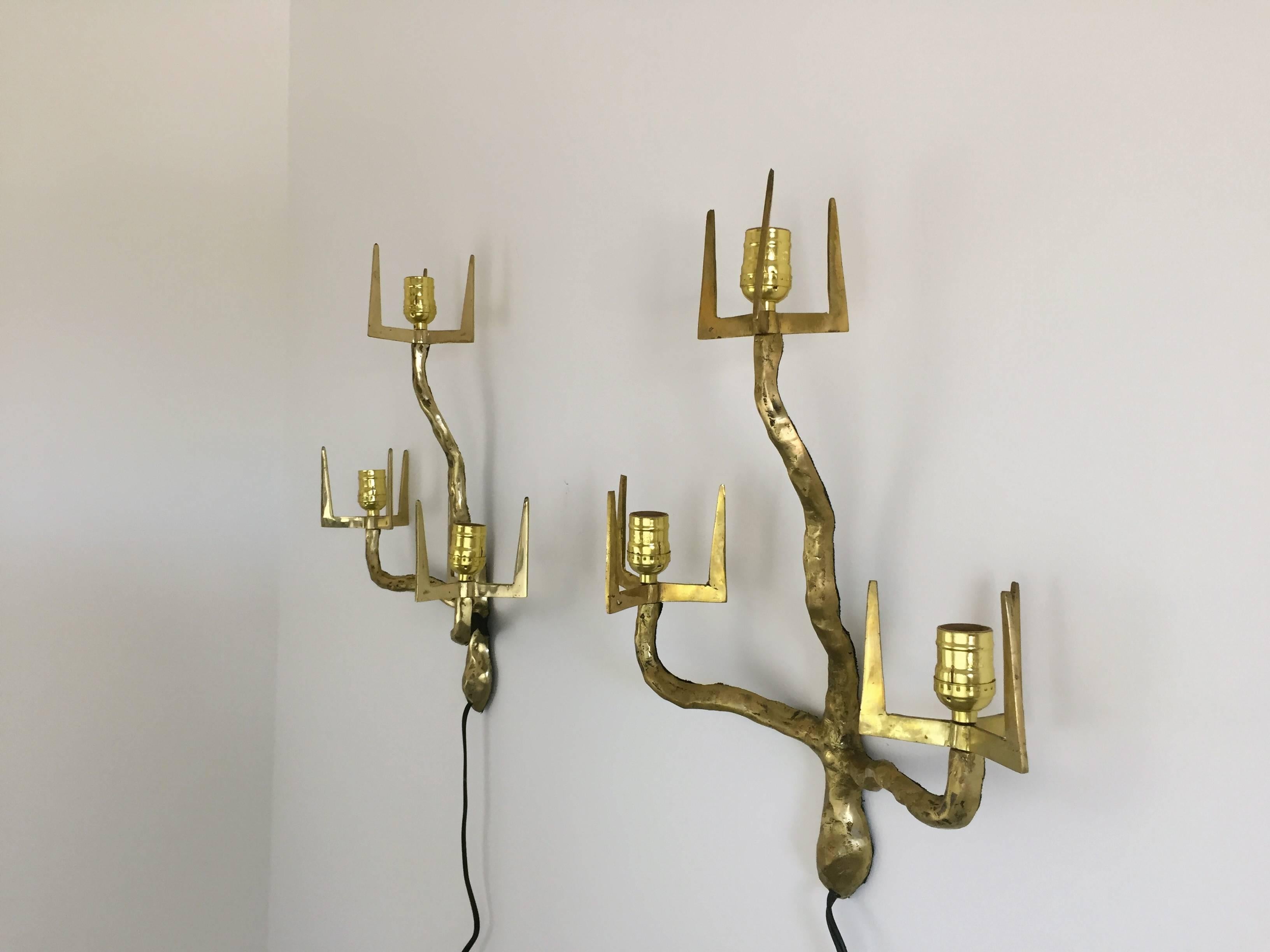Outstanding Pair of Brutalist Bronze Sconces, 1960s In Excellent Condition In Southampton, NJ