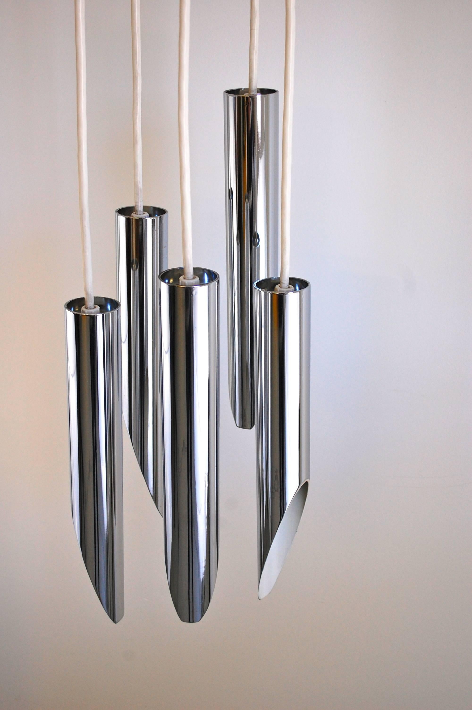 Mid-Century Modern Magnificent Robert Sonneman Chrome Pendant Chandelier, 1970s